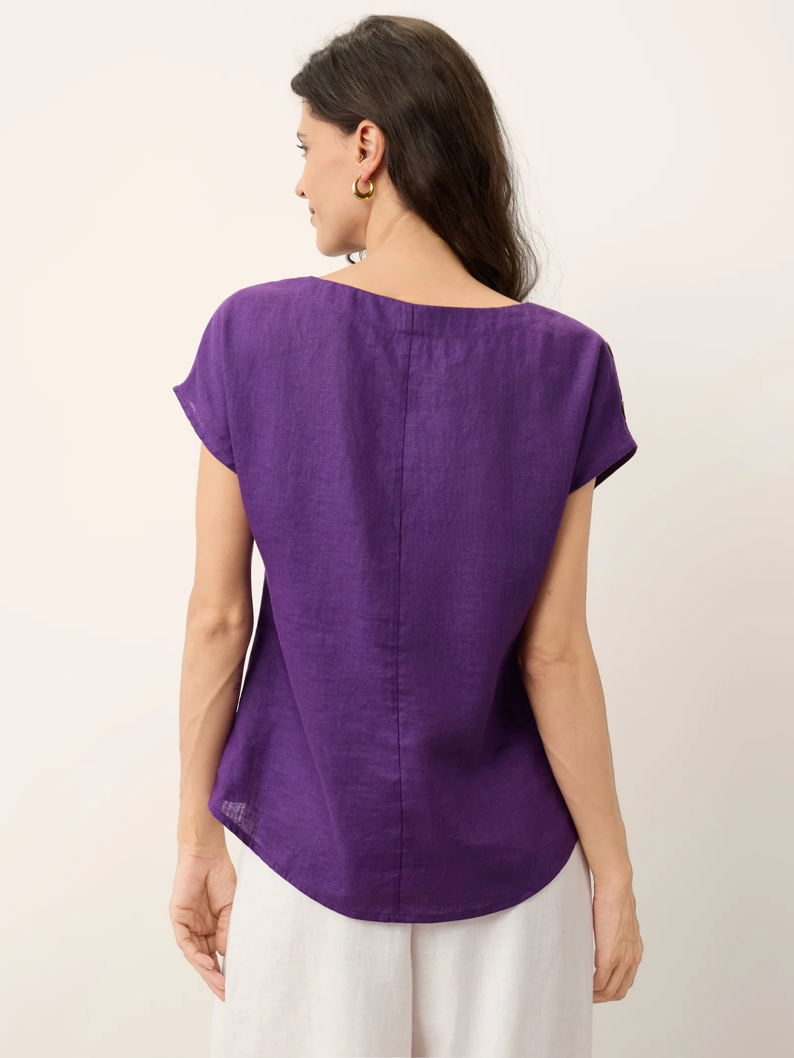100% Linen Round Neck Button Detail Top ISABELLE - Image 7