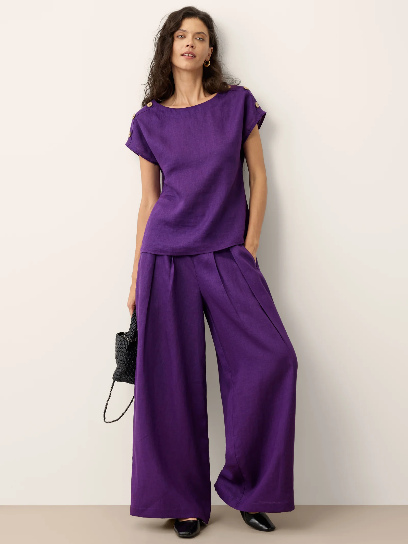 100% Linen Round Neck Button Detail Top ISABELLE - Image 9