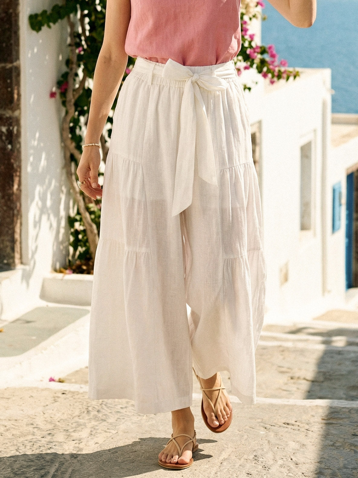 100% Linen Bow-Waist Tiered Pants TARYN - Image 3