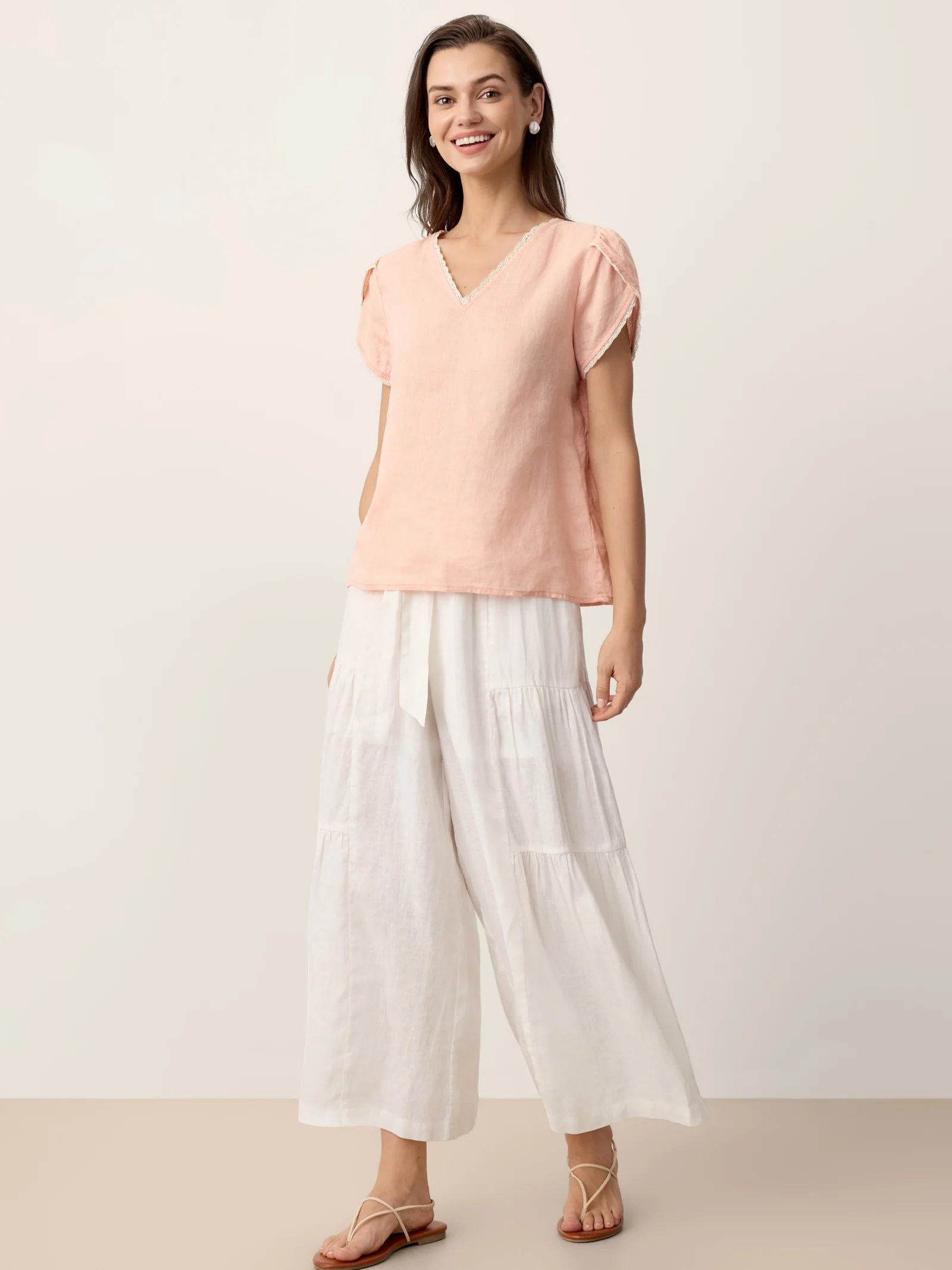 100% Linen Bow-Waist Tiered Pants TARYN - Image 7