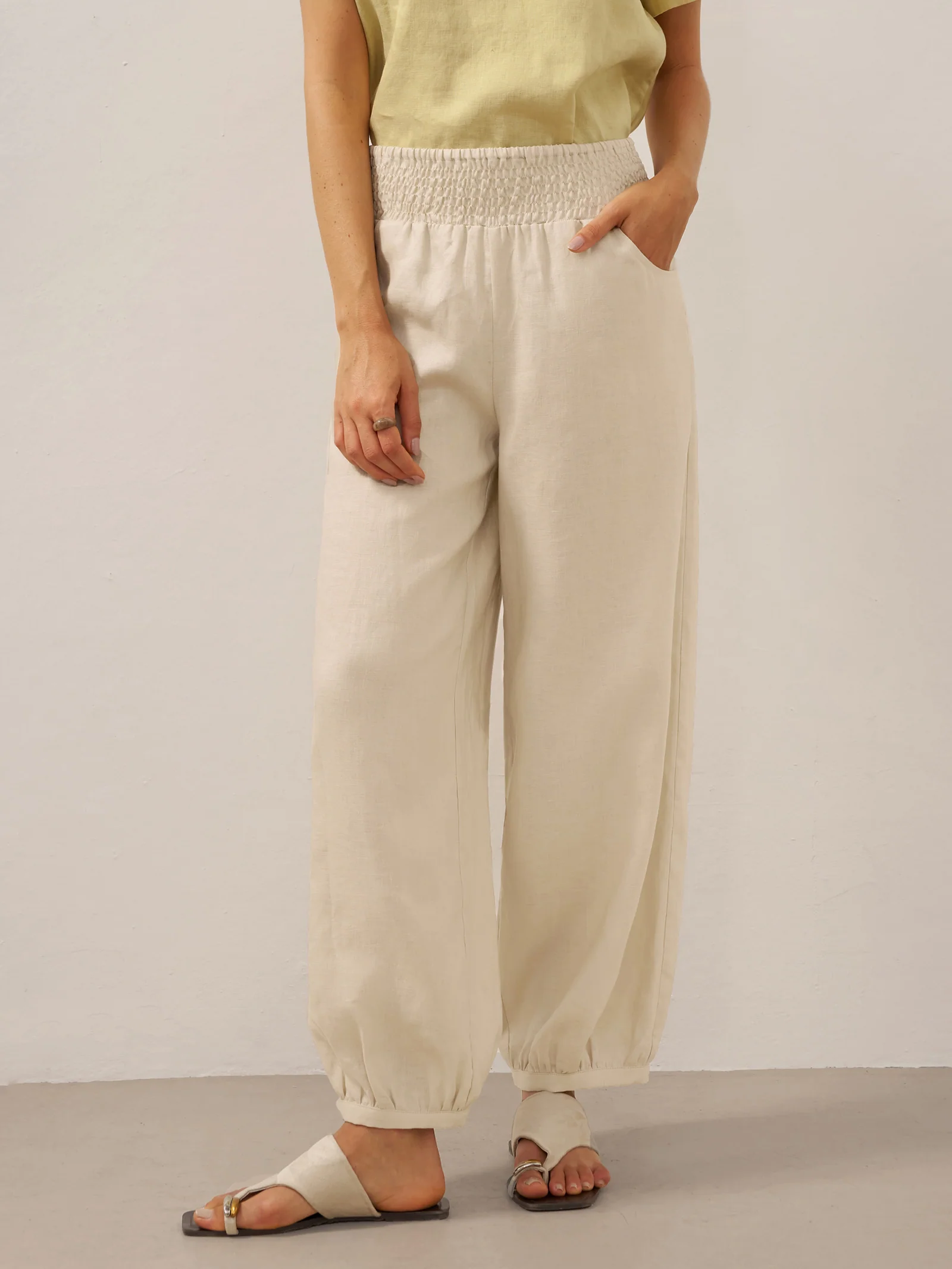 100% Linen Broad Elastic Waistband Pants TALIA - Image 13