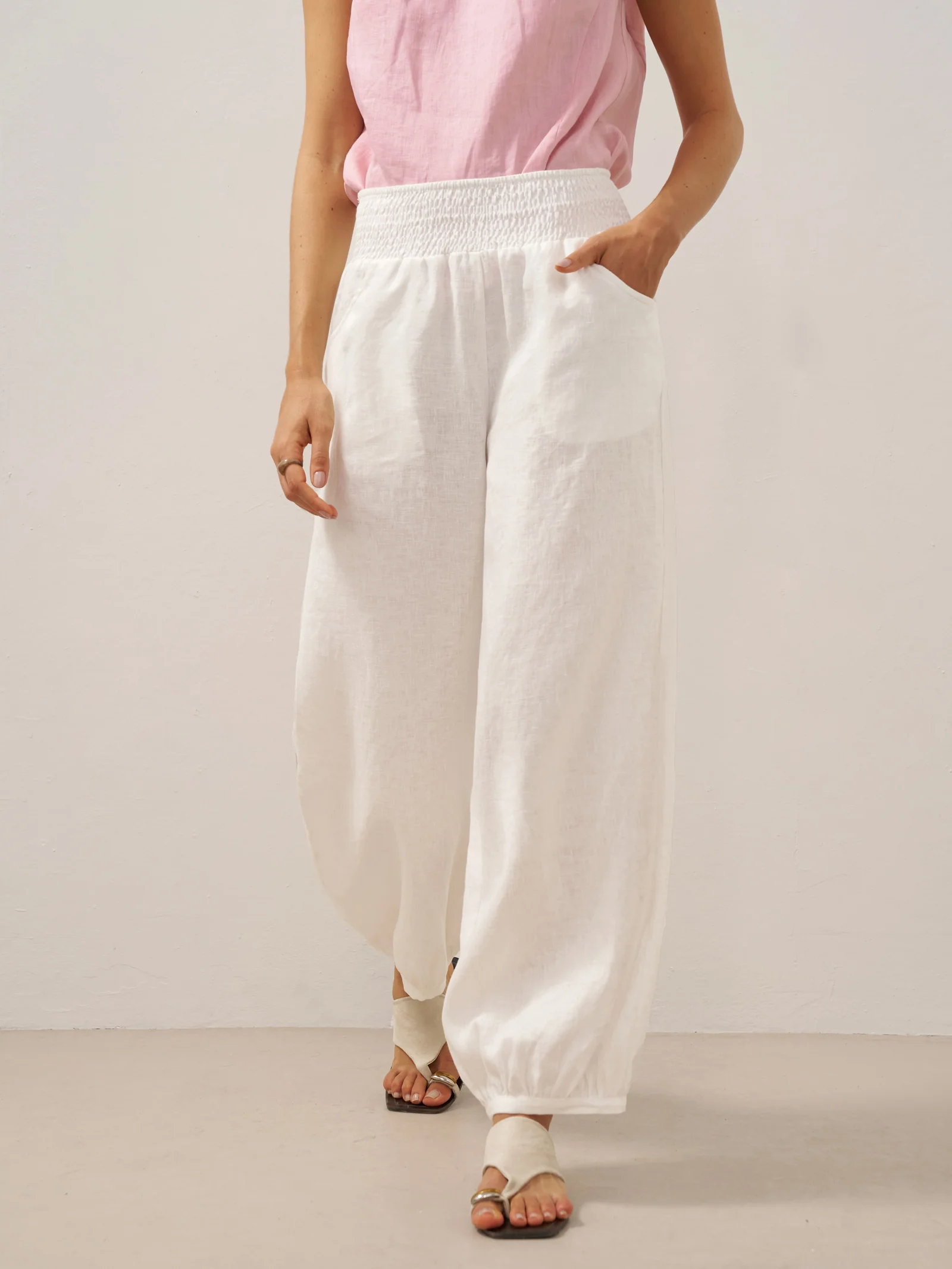 100% Linen Broad Elastic Waistband Pants TALIA - Image 21
