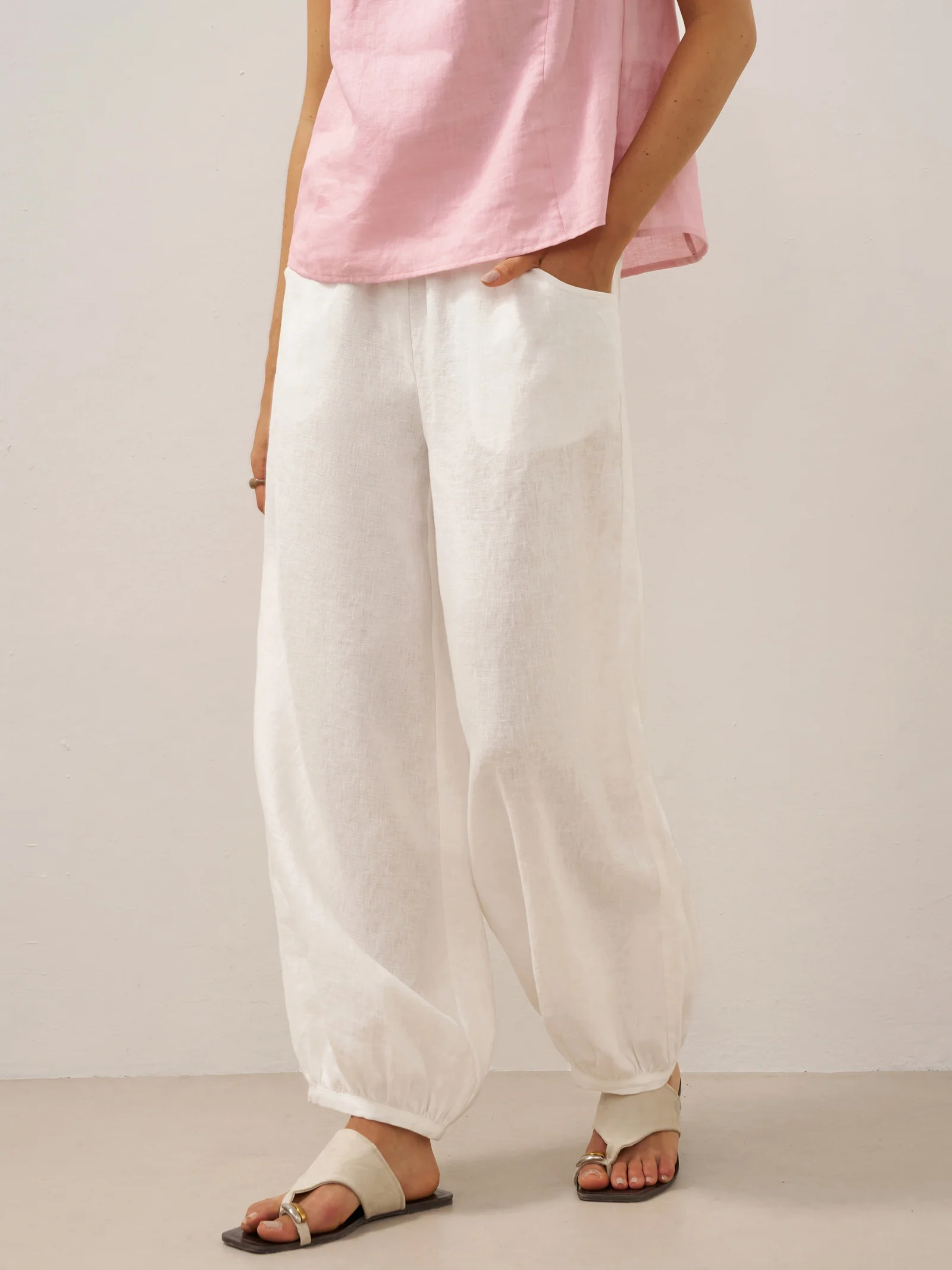 100% Linen Broad Elastic Waistband Pants TALIA - Image 23