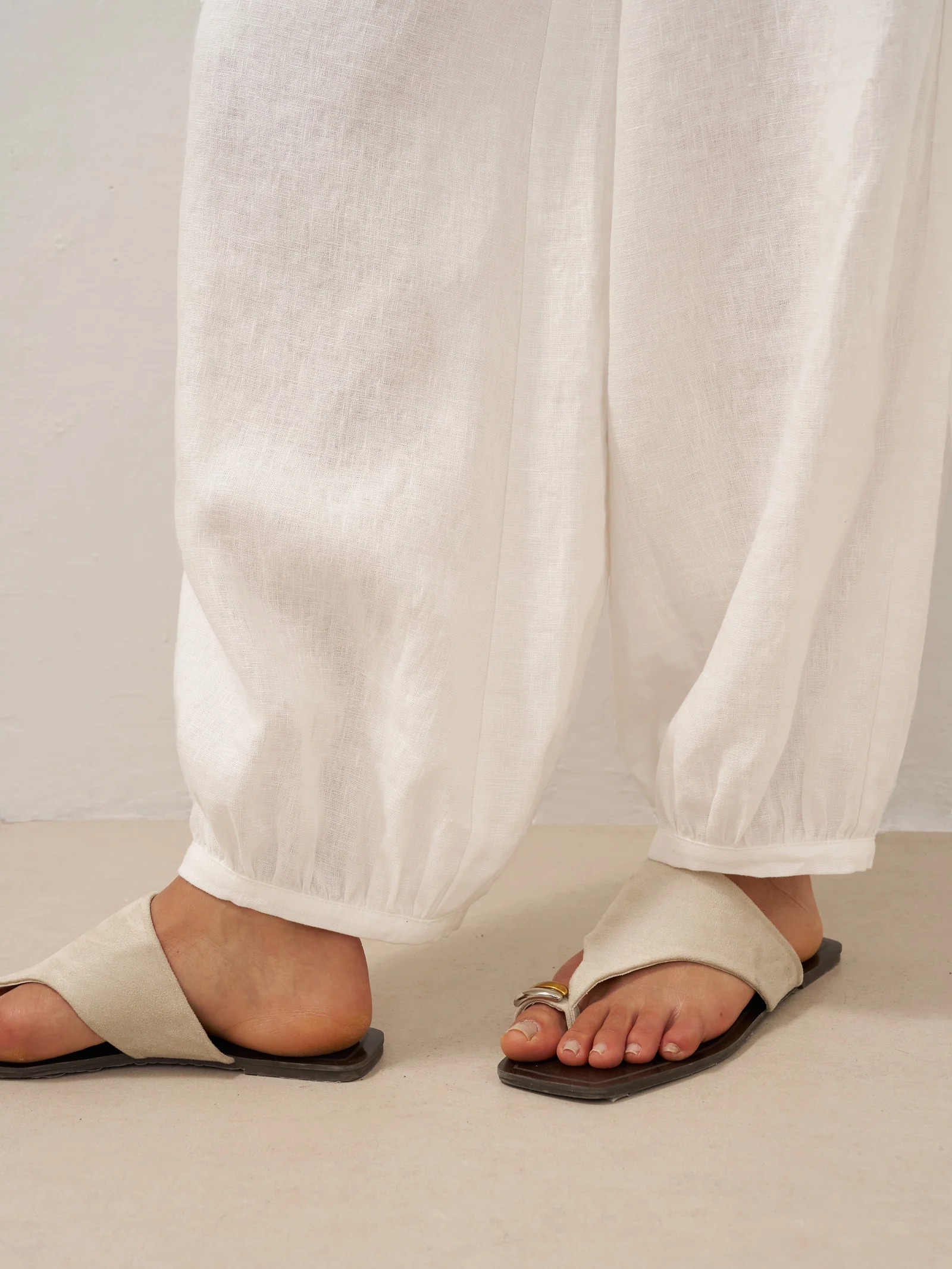 100% Linen Broad Elastic Waistband Pants TALIA - Image 29