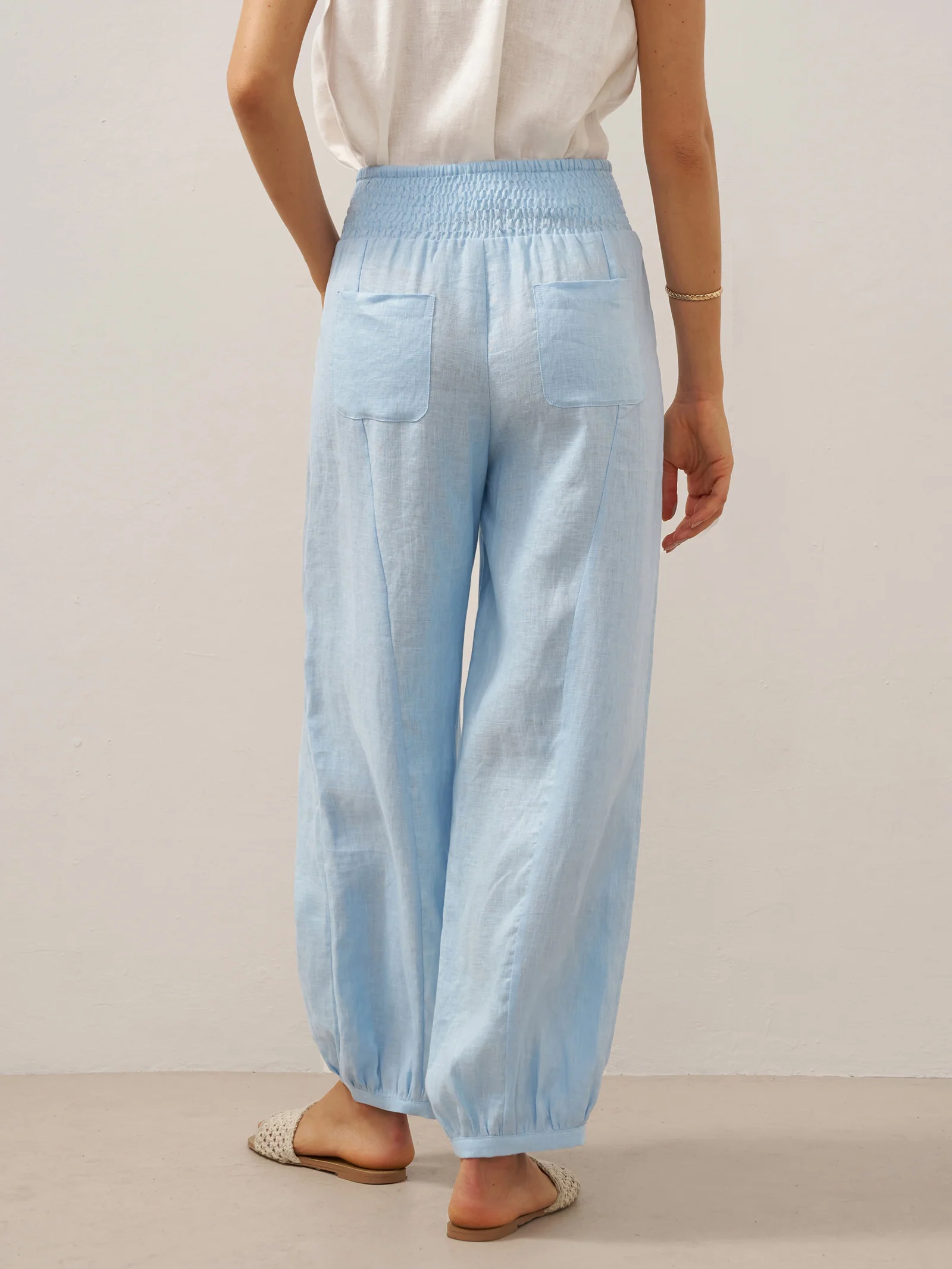 100% Linen Broad Elastic Waistband Pants TALIA - Image 4