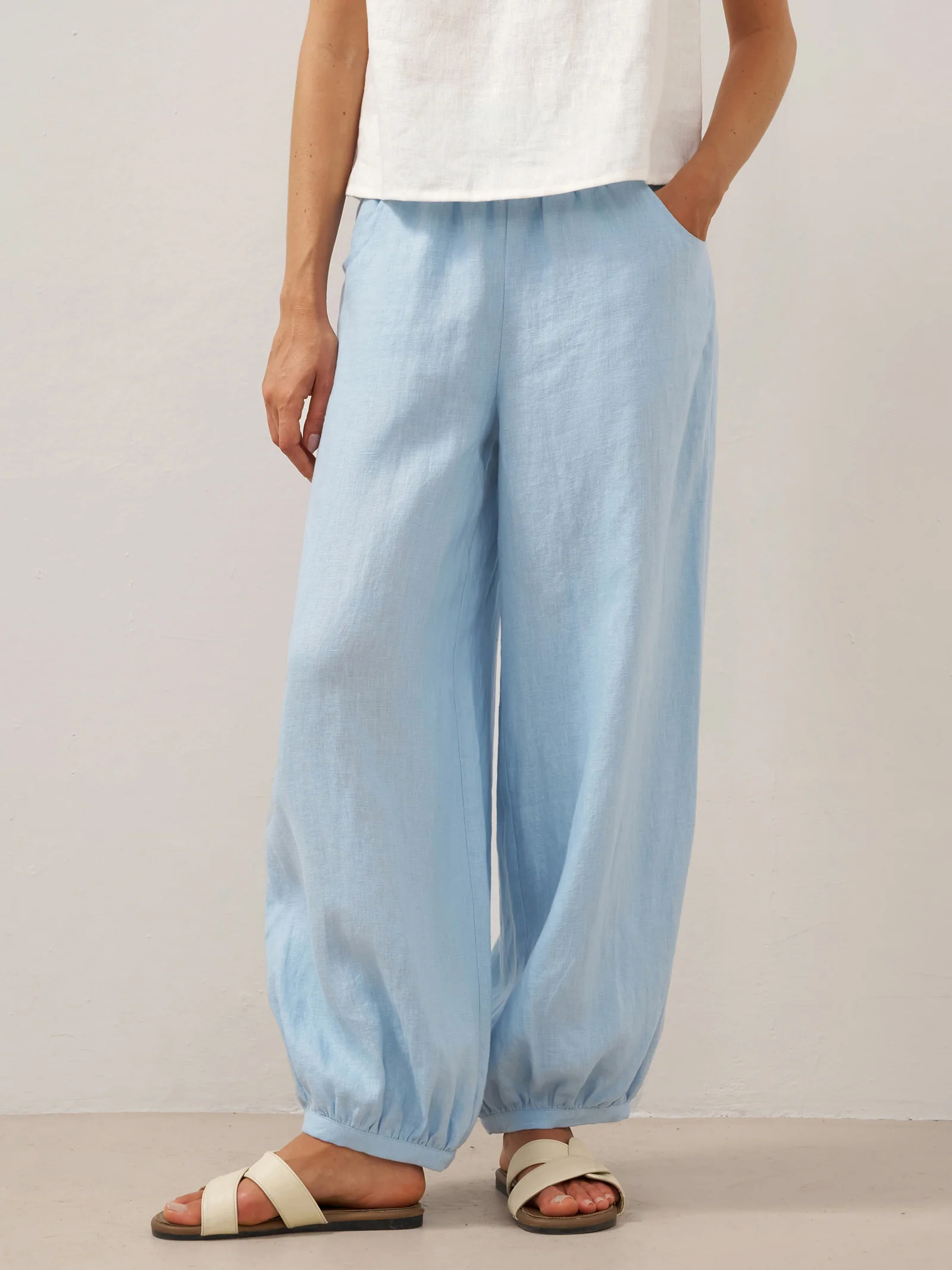 100% Linen Broad Elastic Waistband Pants TALIA - Image 8