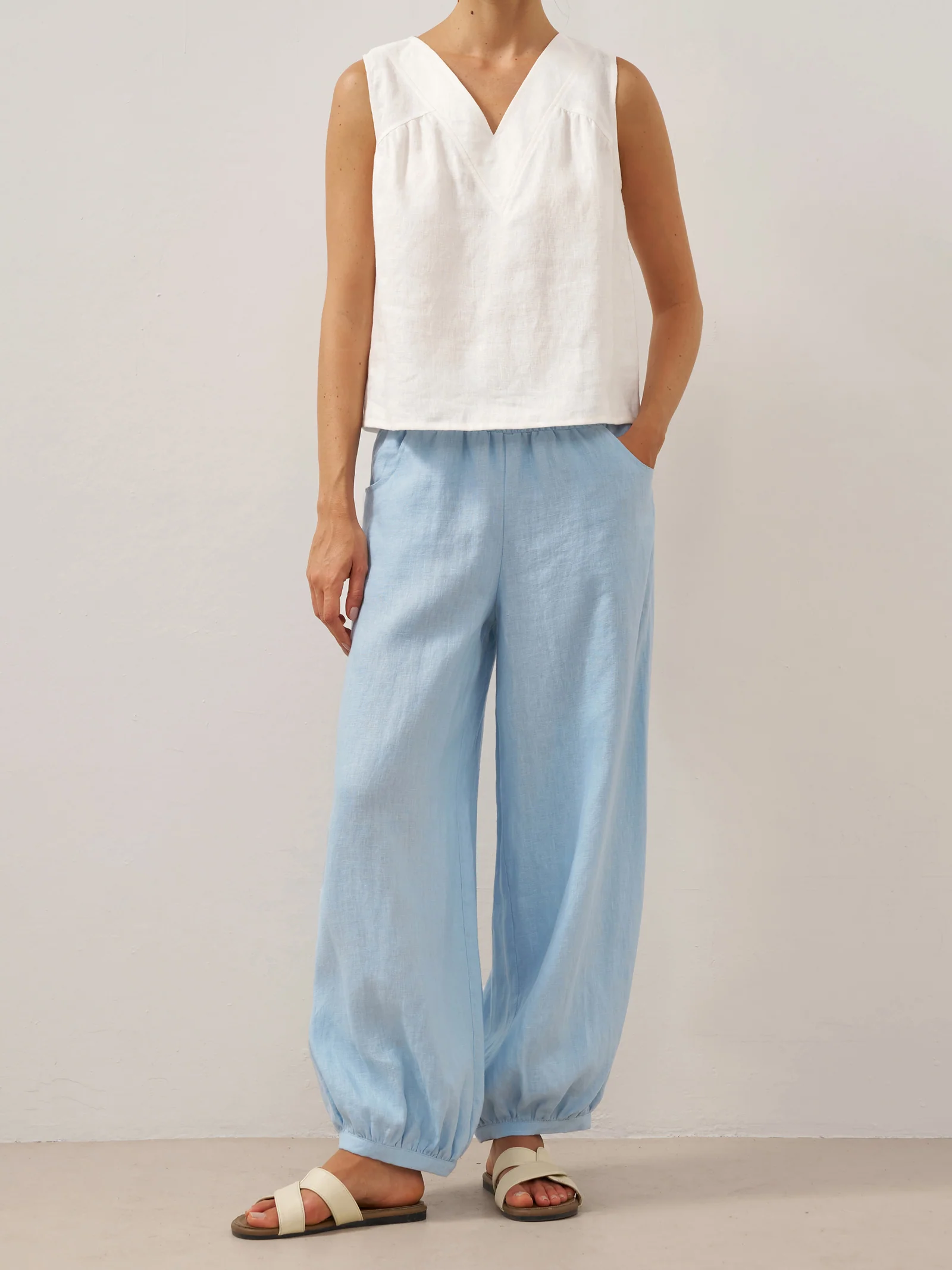 100% Linen Broad Elastic Waistband Pants TALIA - Image 9