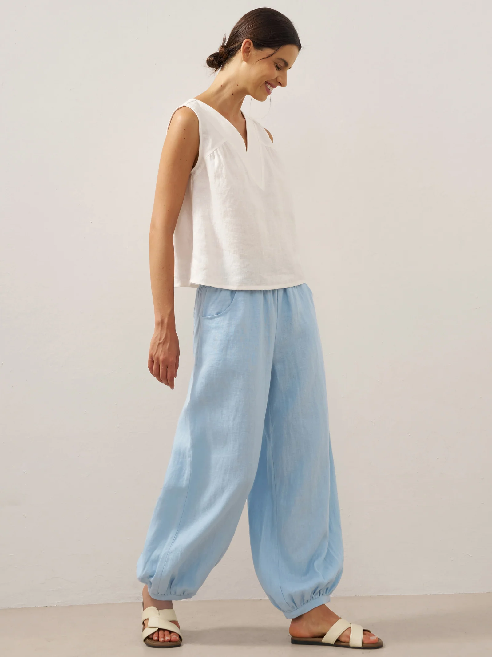 100% Linen Broad Elastic Waistband Pants TALIA - Image 10