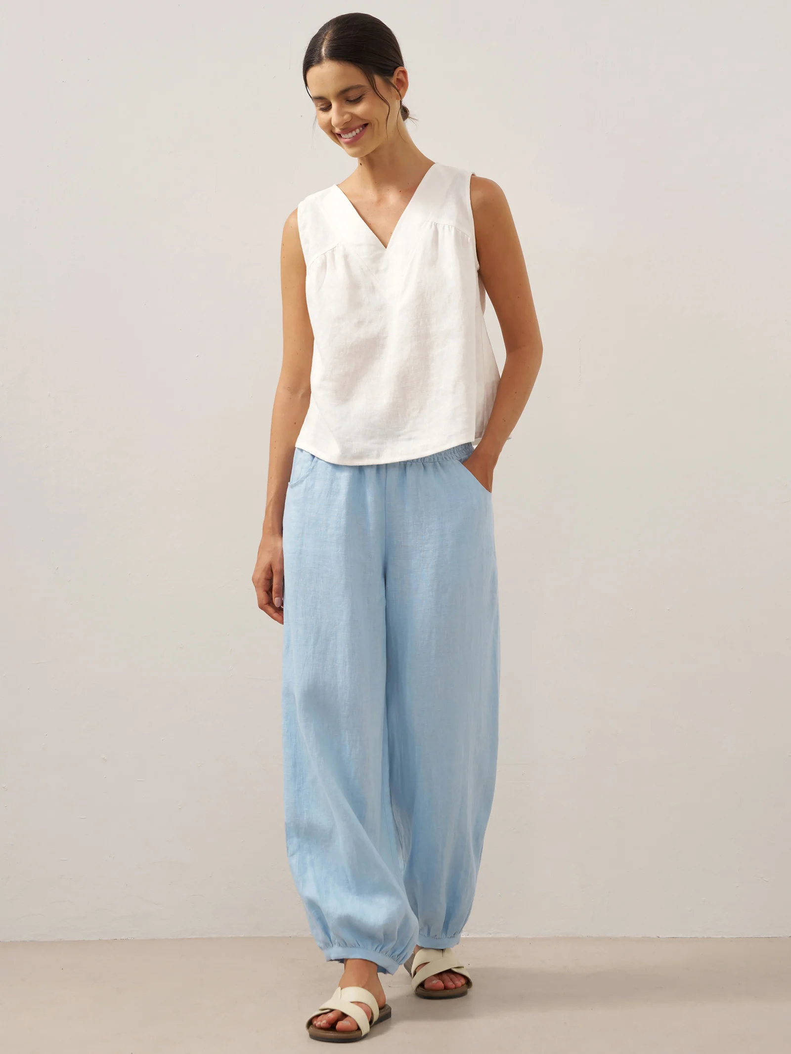 100% Linen Broad Elastic Waistband Pants TALIA - Image 11