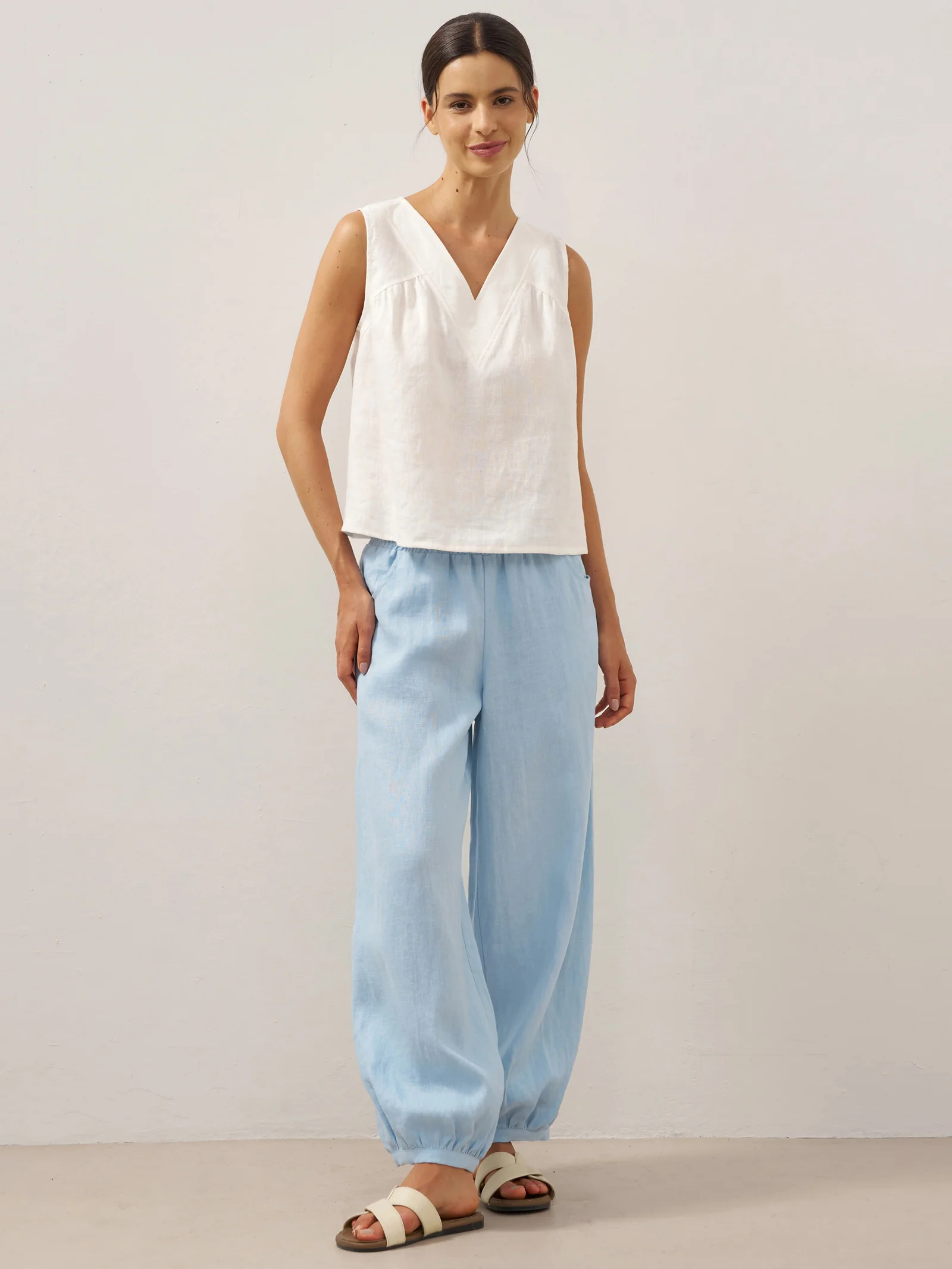 100% Linen Broad Elastic Waistband Pants TALIA - Image 12