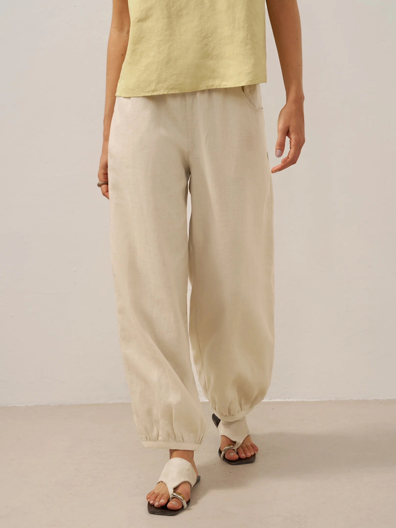 100% Linen Broad Elastic Waistband Pants TALIA - Image 15