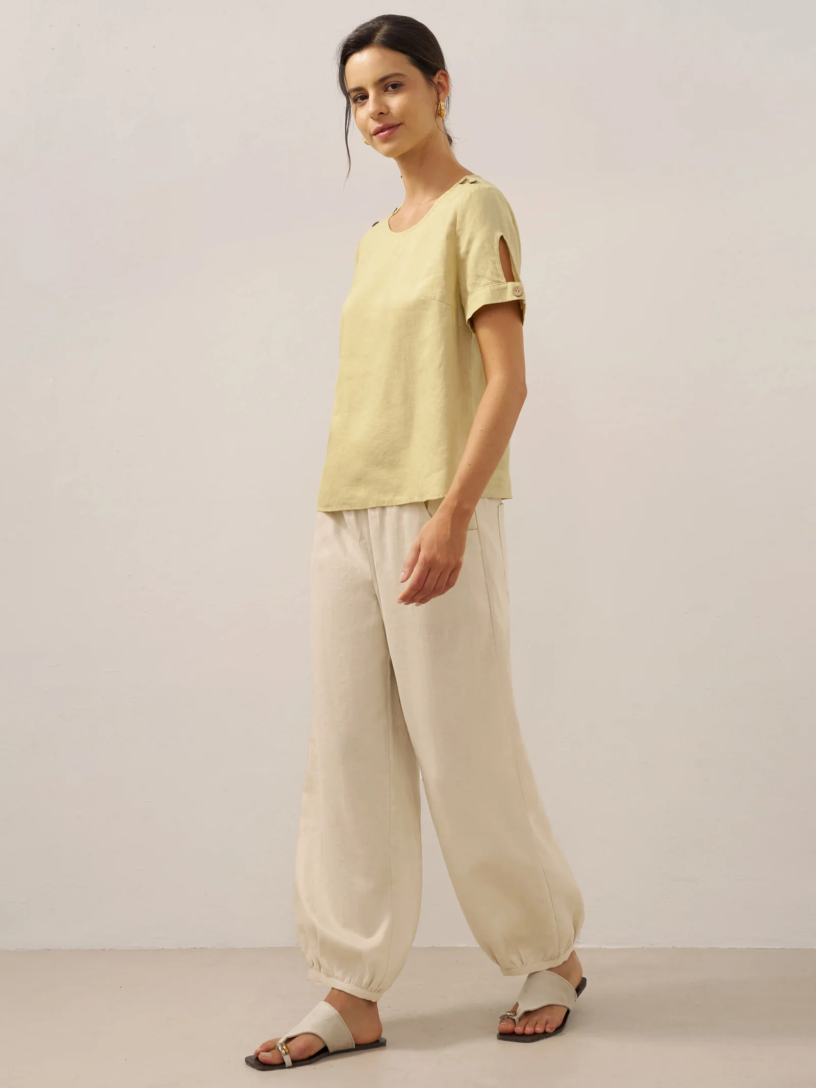 100% Linen Broad Elastic Waistband Pants TALIA - Image 17