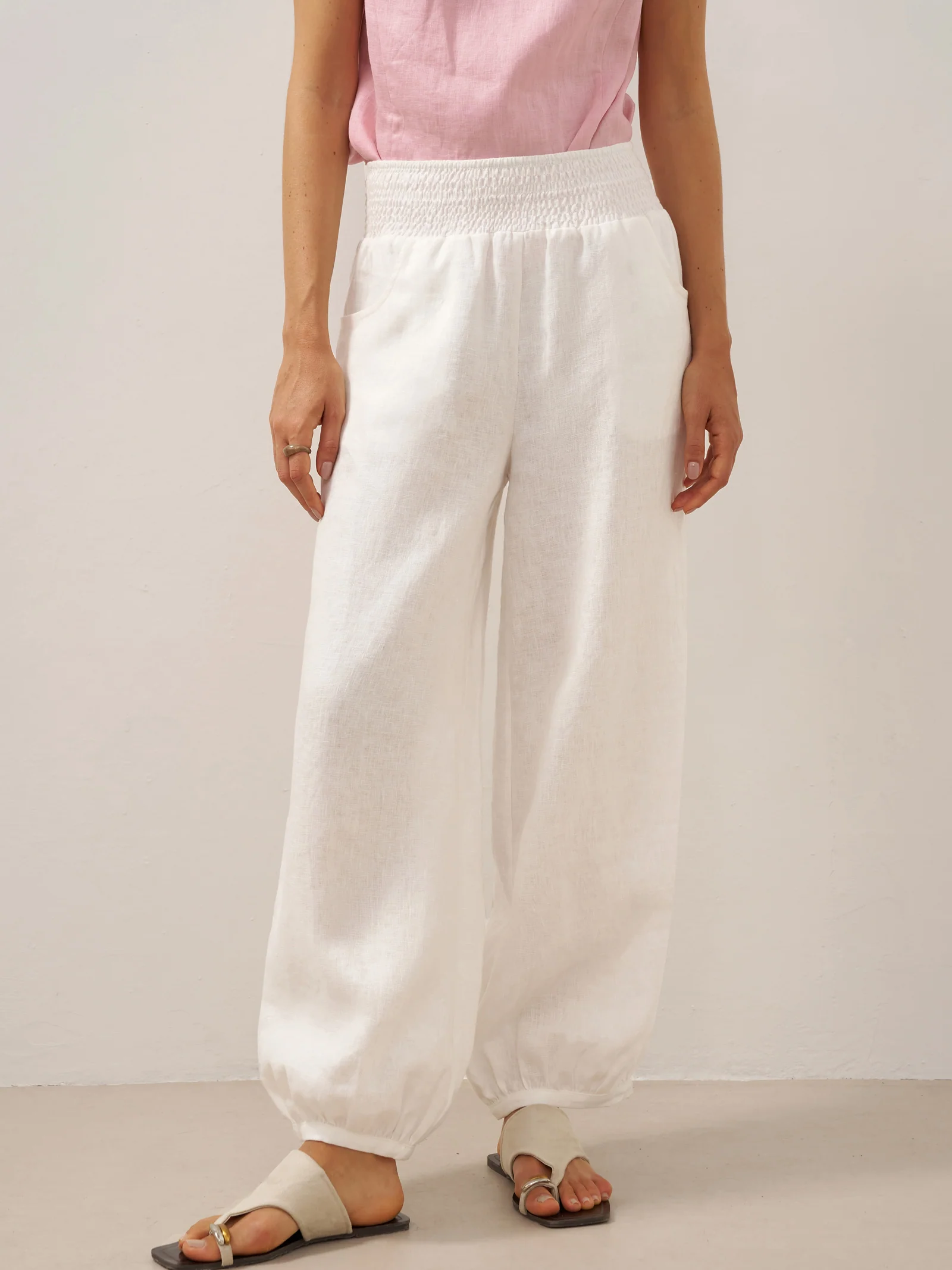 100% Linen Broad Elastic Waistband Pants TALIA - Image 20