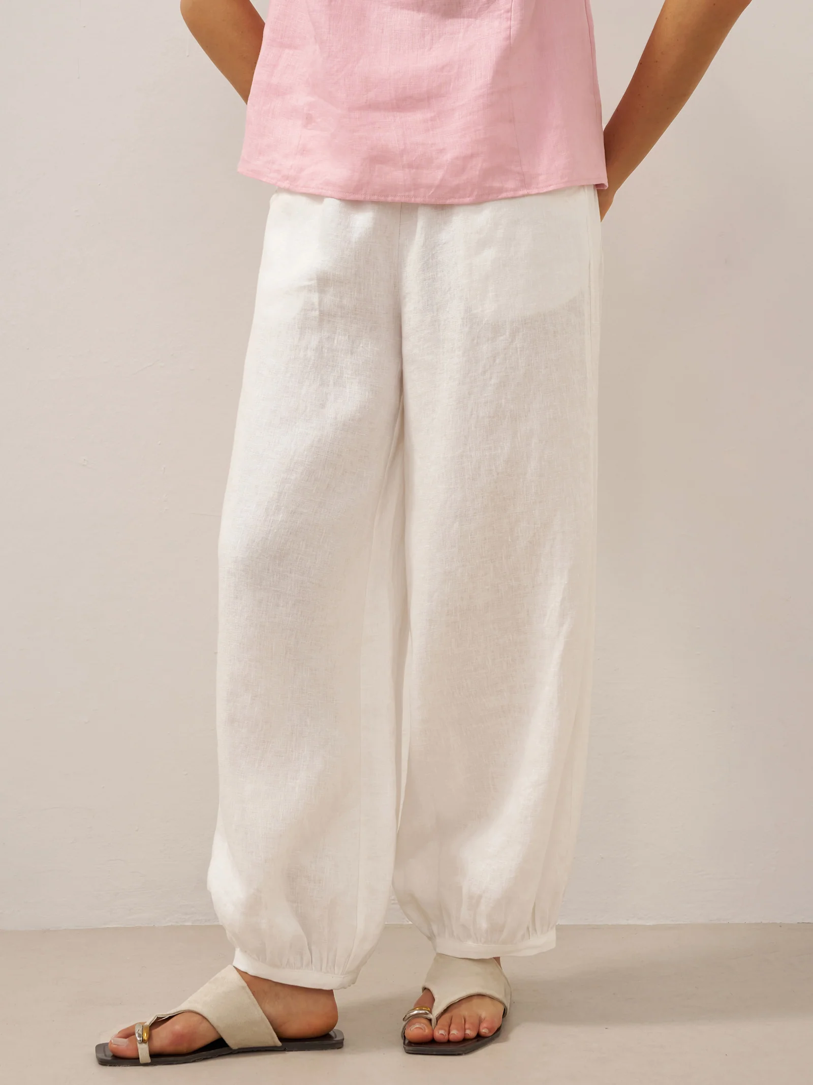 100% Linen Broad Elastic Waistband Pants TALIA - Image 24