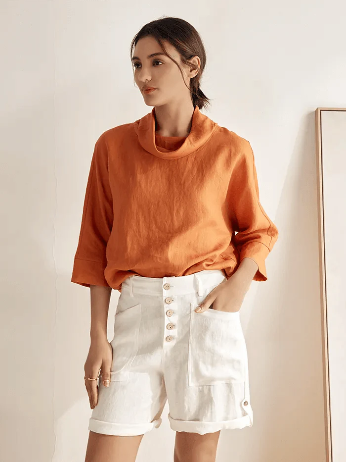 Linen Button-Fly Quarter Shorts LUCY - Image 5