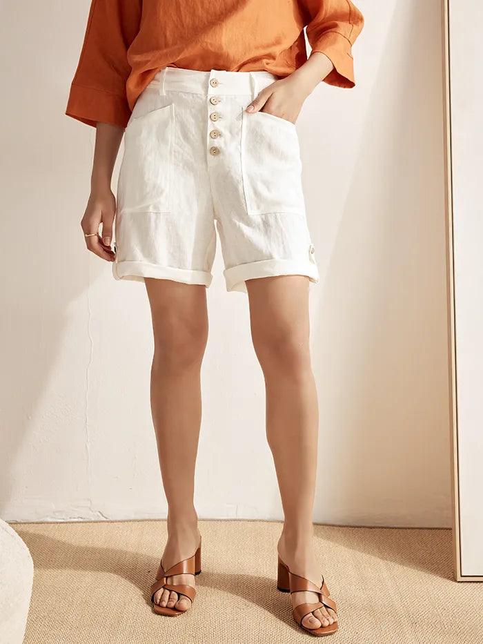 Linen Button-Fly Quarter Shorts LUCY - Image 6