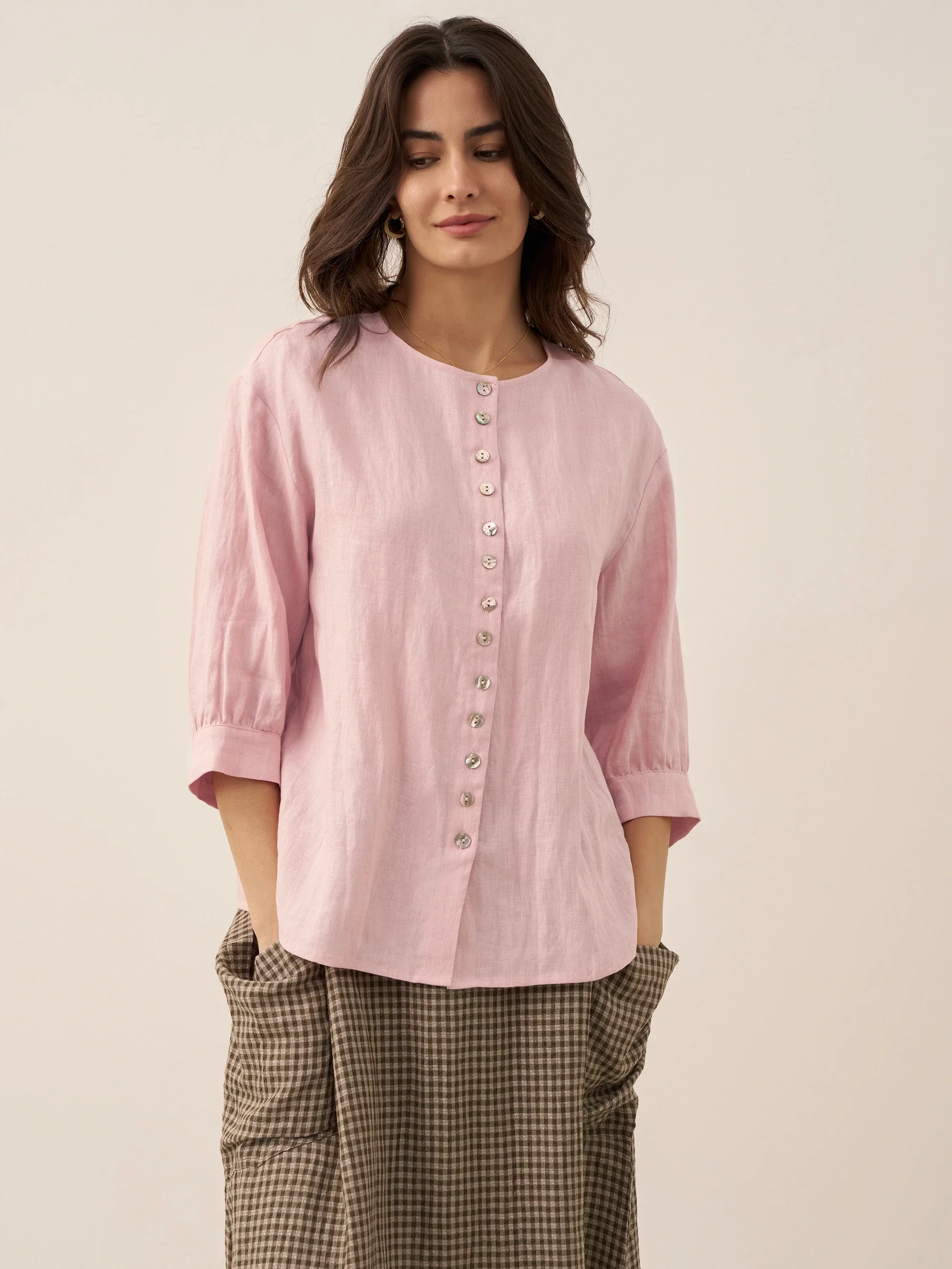 100% Linen Button-Front Drop Shoulder Shirt EASTER - Image 12