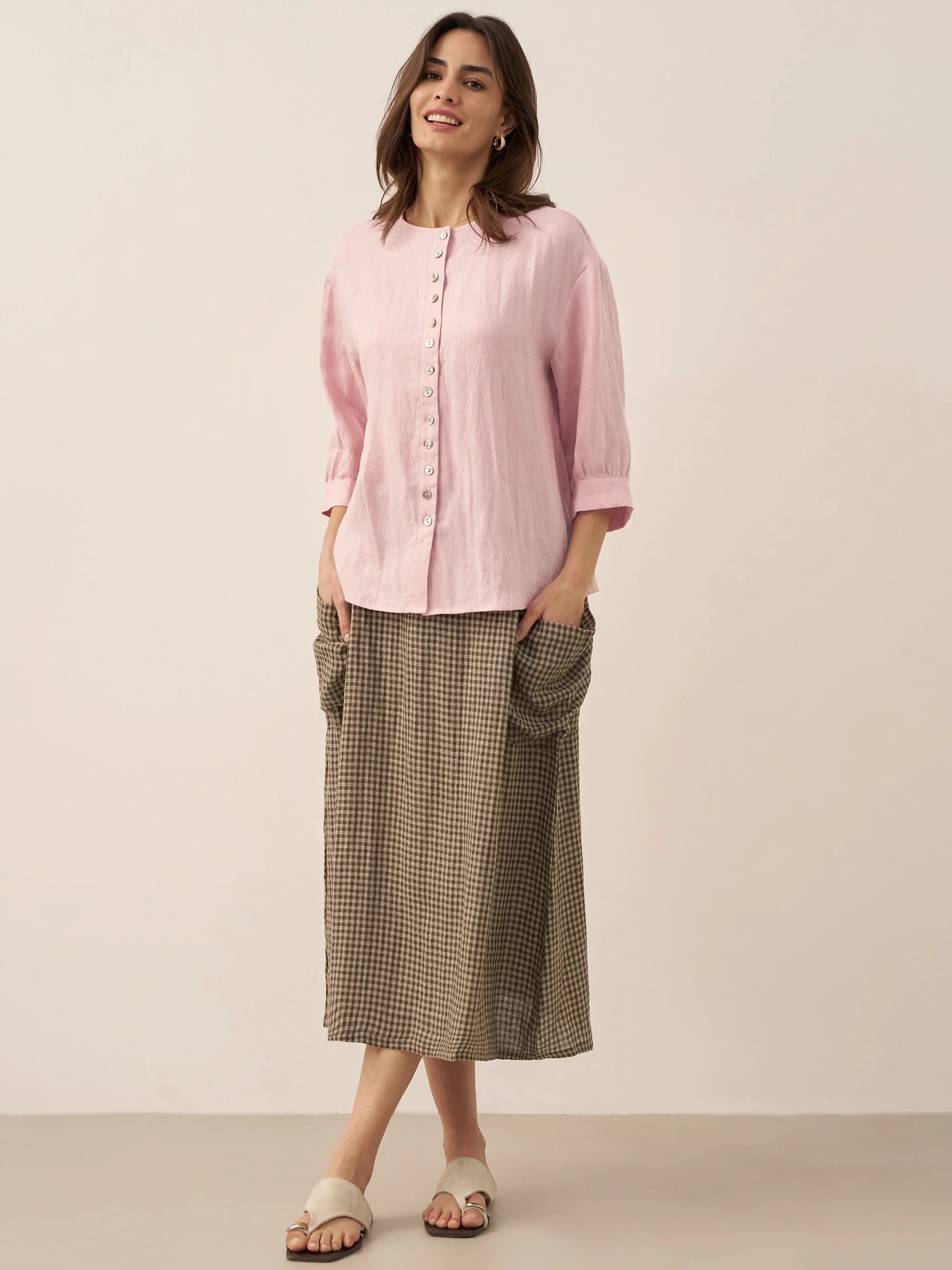 100% Linen Button-Front Drop Shoulder Shirt EASTER - Image 15