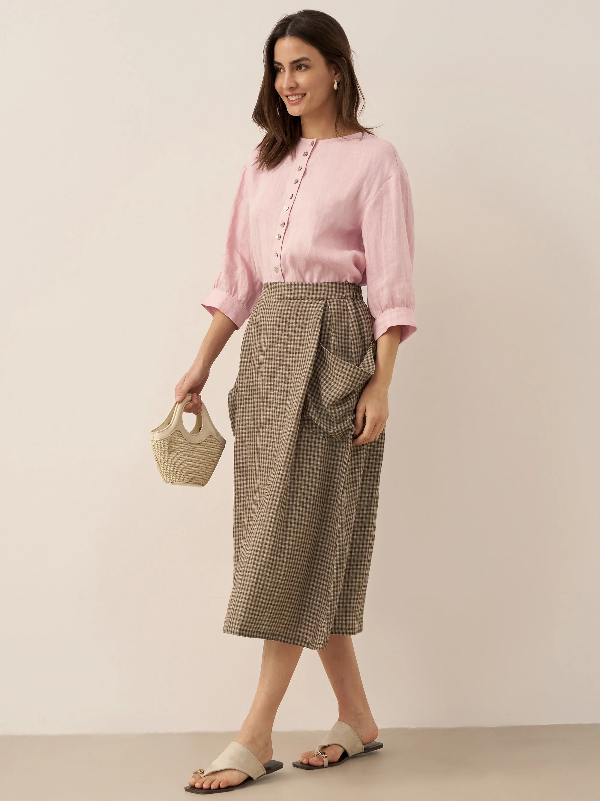 100% Linen Button-Front Drop Shoulder Shirt EASTER - Image 16