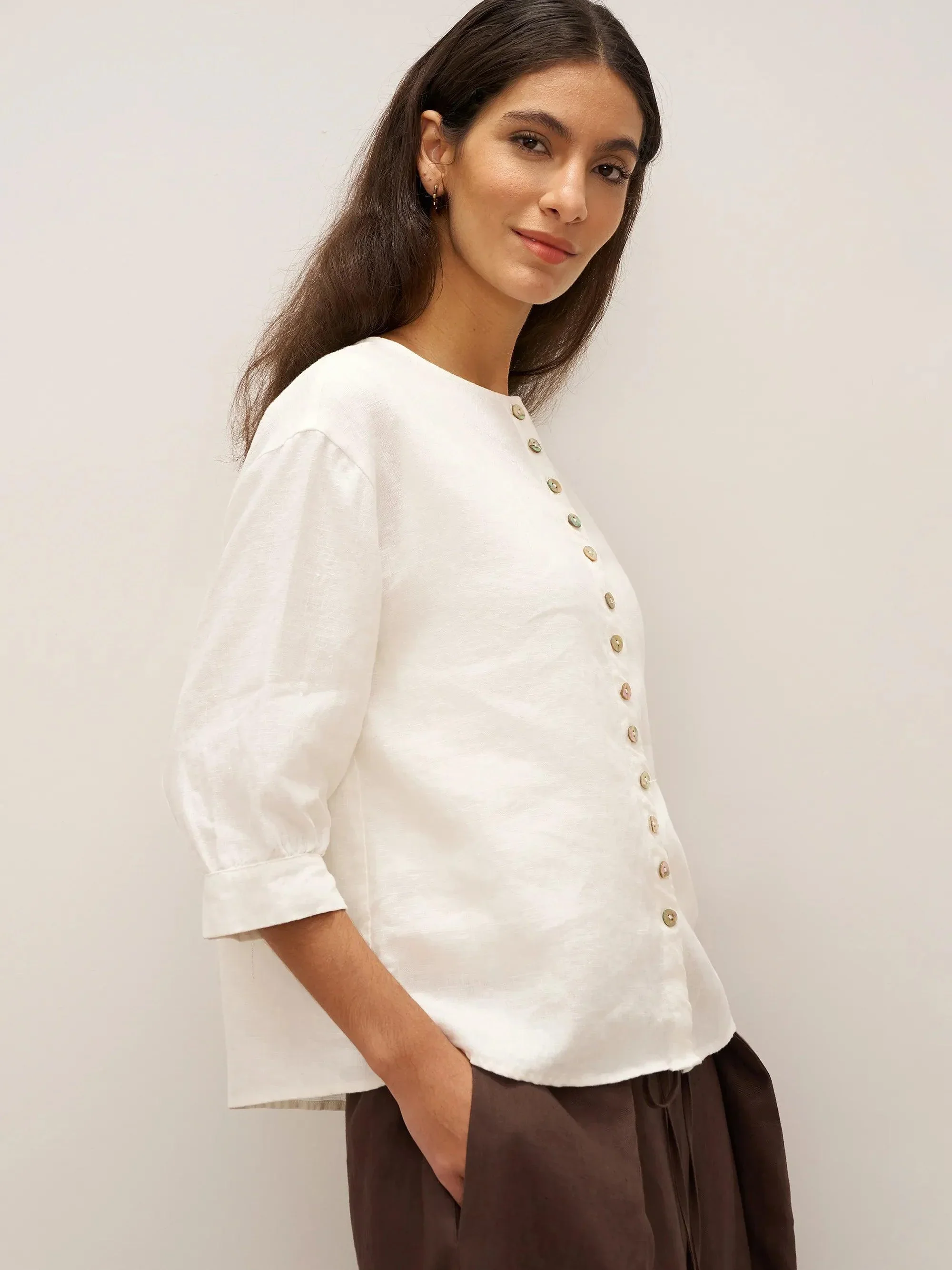 100% Linen Button-Front Drop Shoulder Shirt EASTER - Image 5