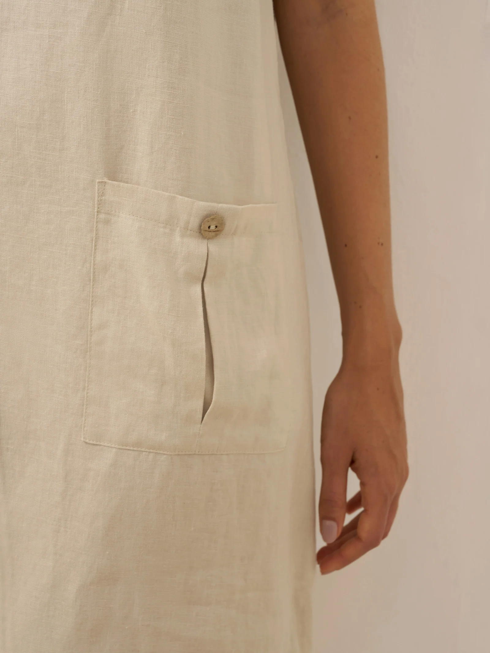 100% Linen Button Front V-Neck Midi Dress NOA - Image 8