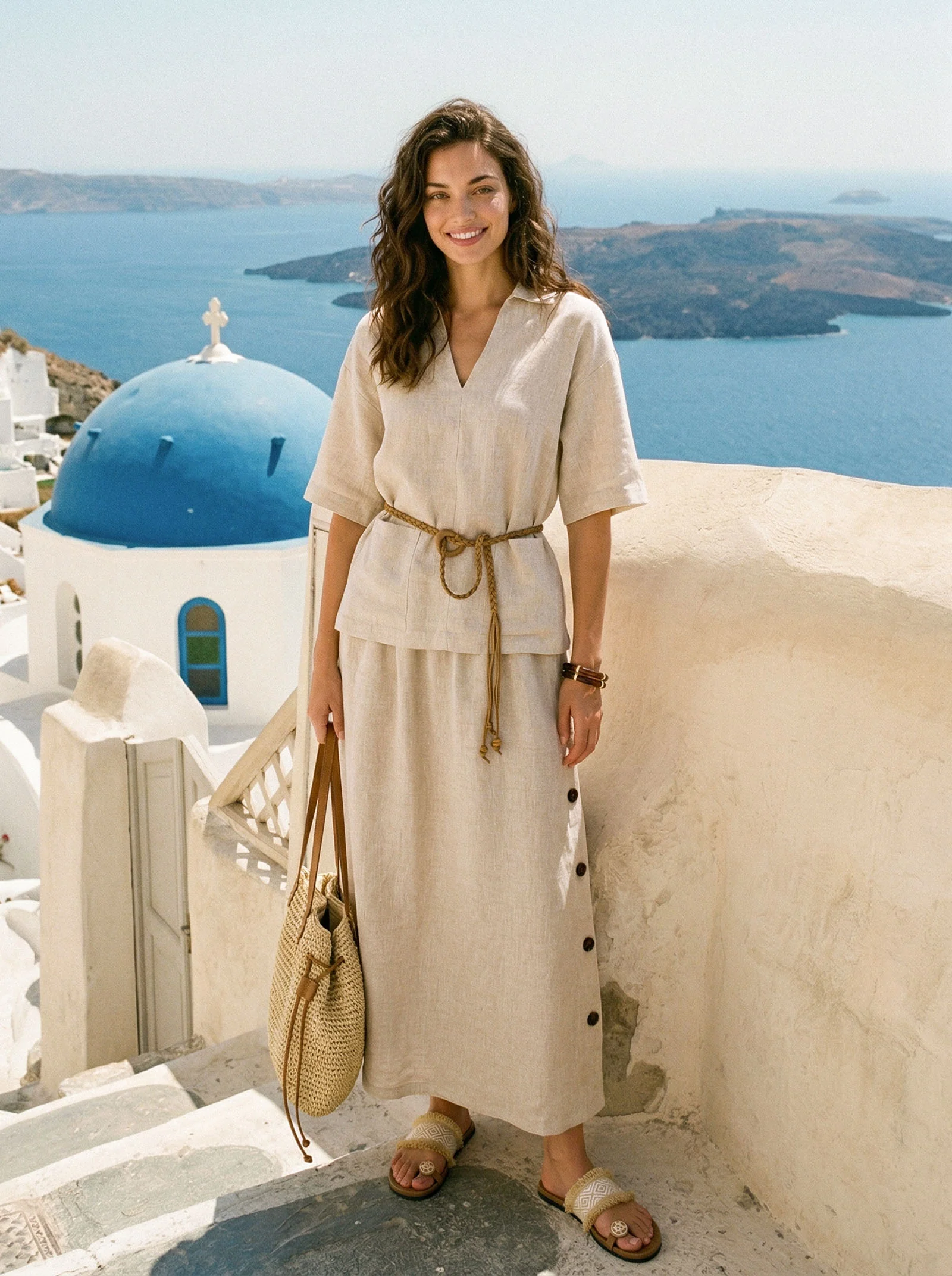 100% Linen Button-Trim Slit Skirt ASTRA - Image 3