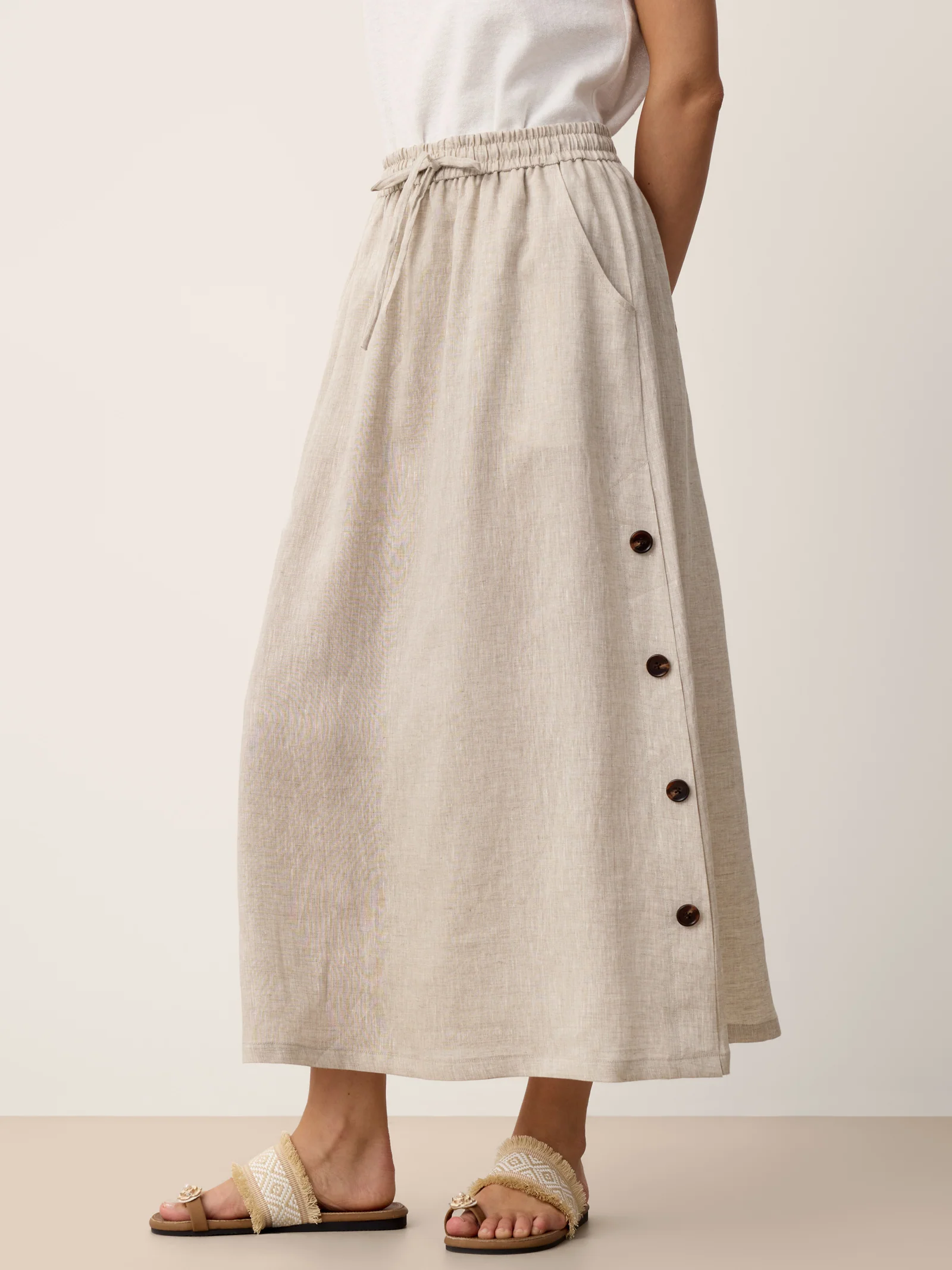 100% Linen Button-Trim Slit Skirt ASTRA - Image 5