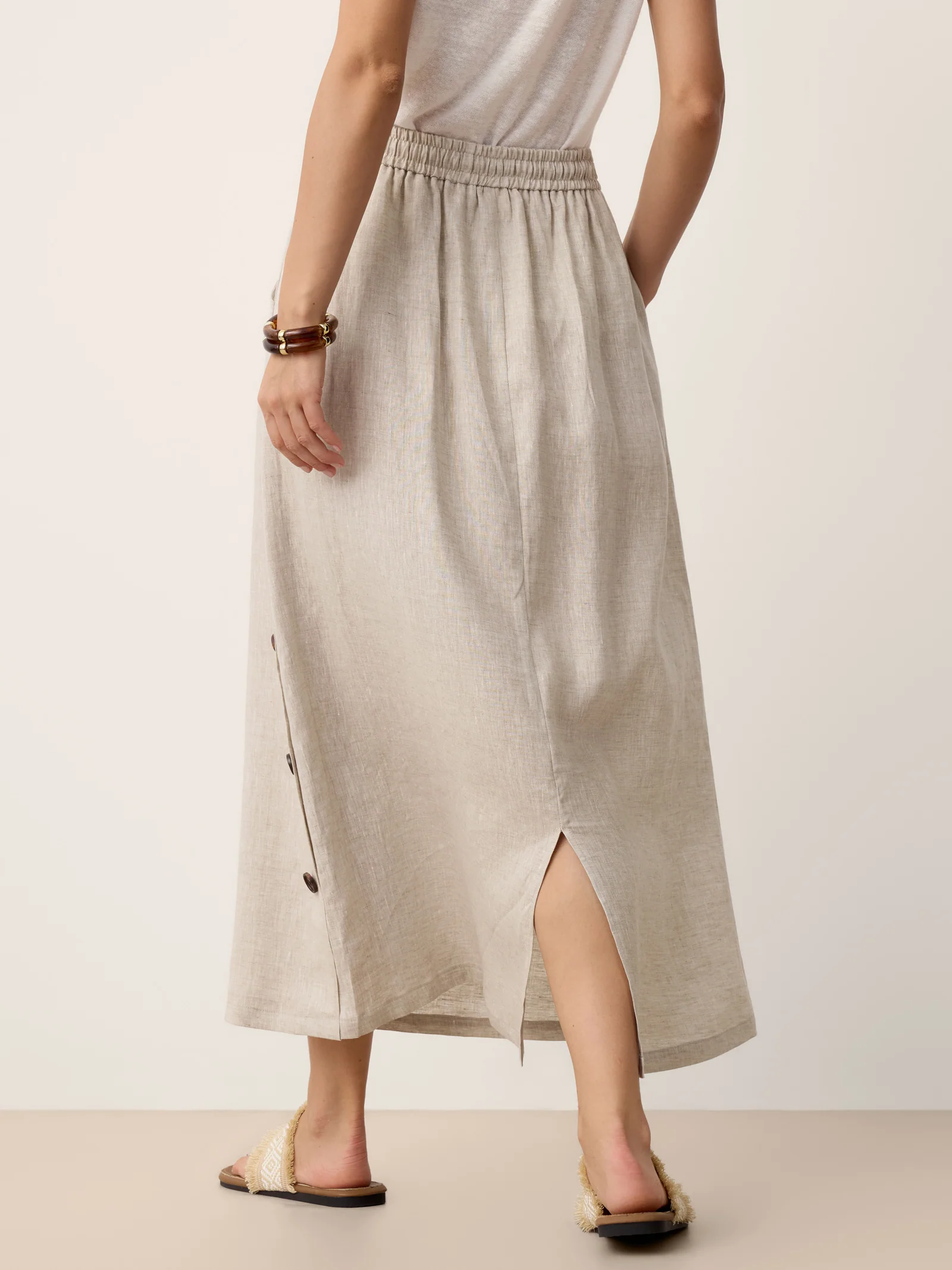 100% Linen Button-Trim Slit Skirt ASTRA - Image 6
