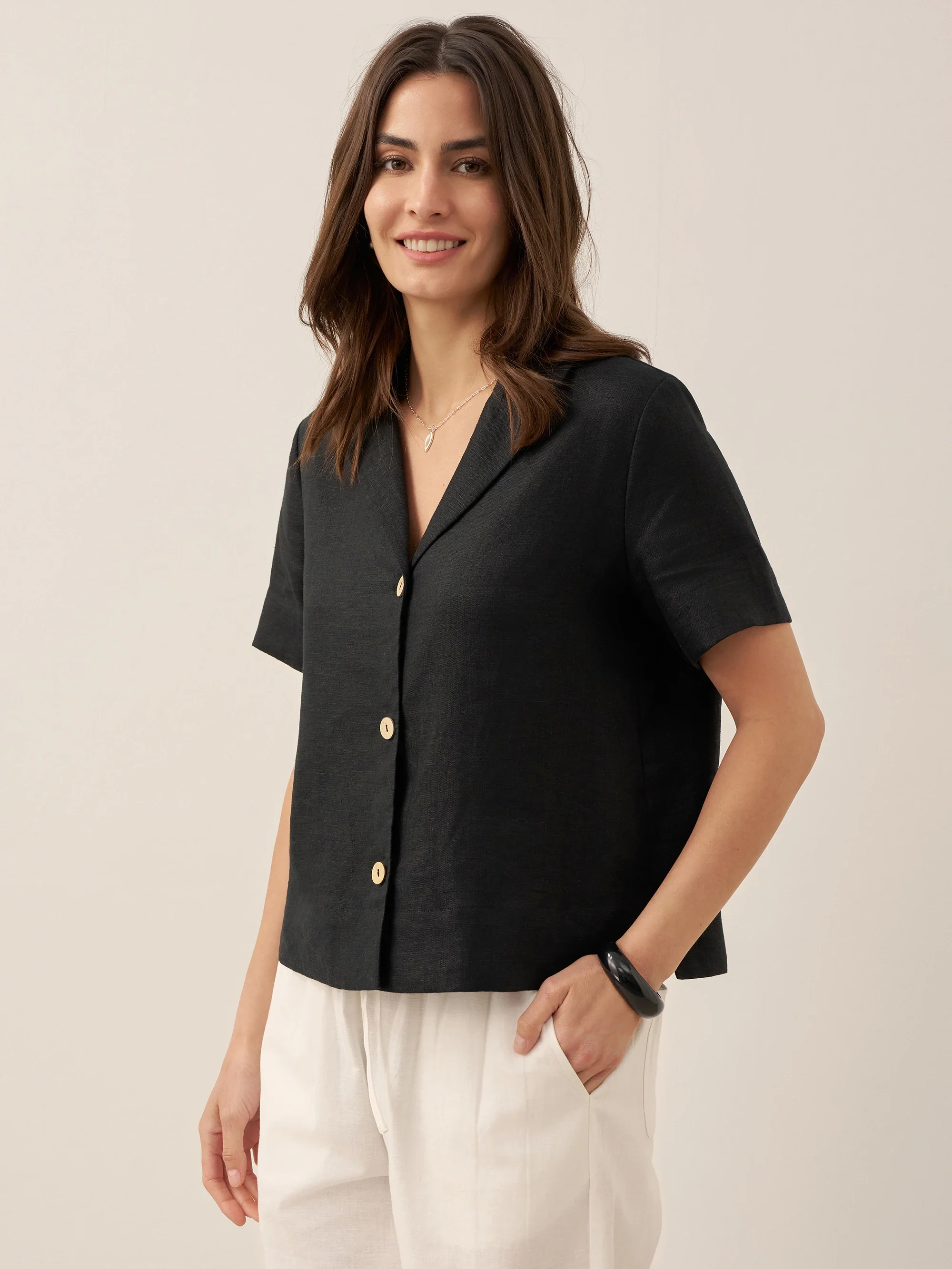 100% Linen Button-Up Short Sleeve Shirt ORENDA - Image 11