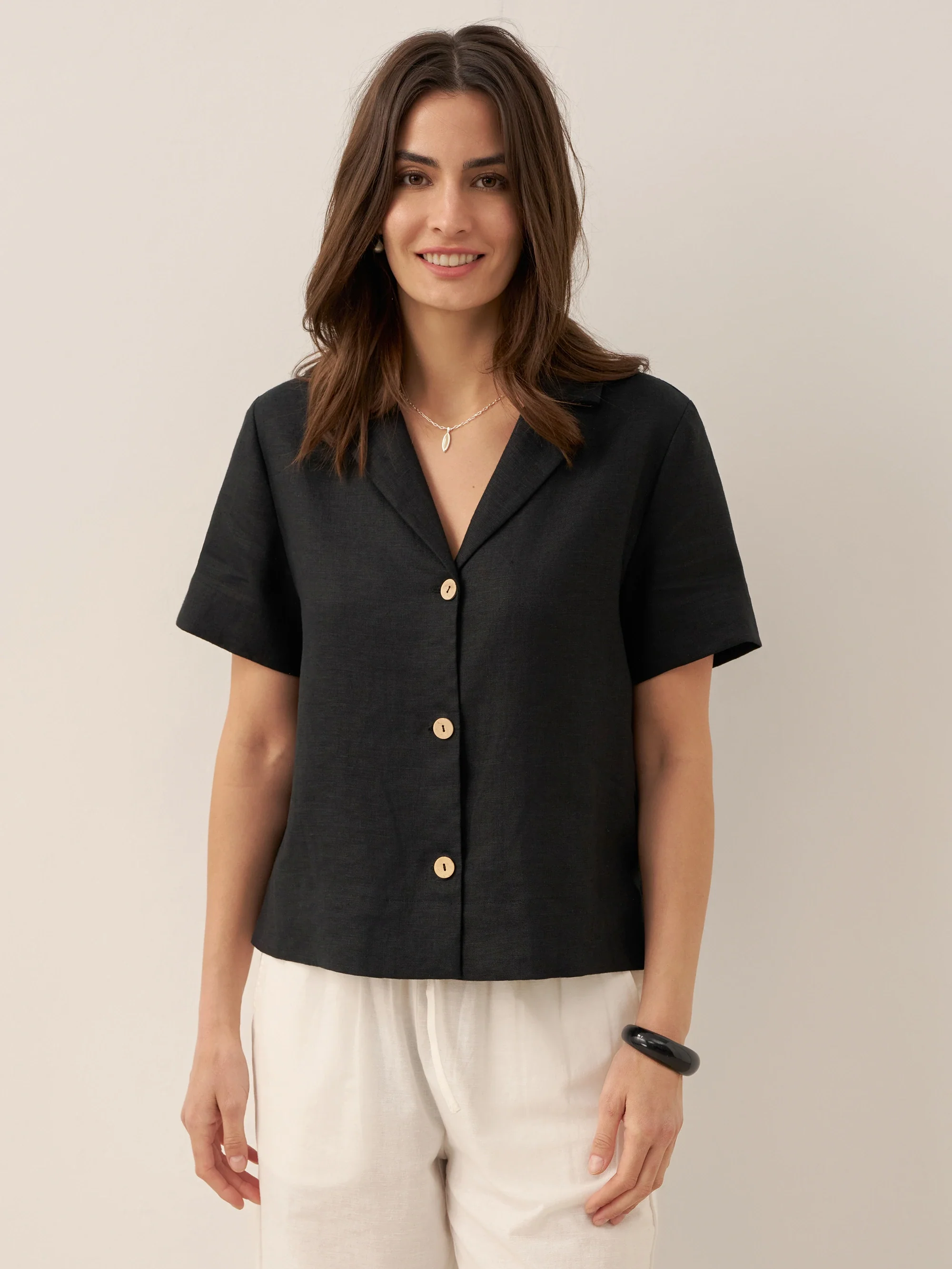 100% Linen Button-Up Short Sleeve Shirt ORENDA - Image 12