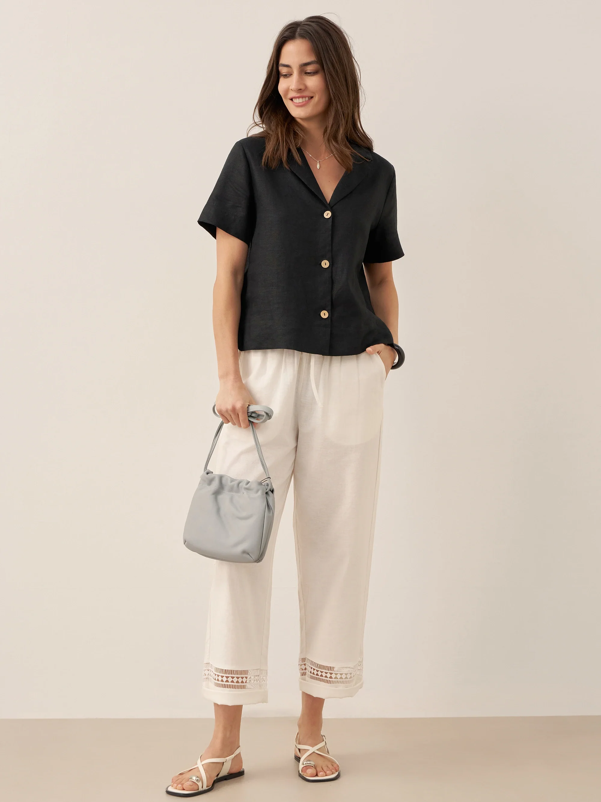 100% Linen Button-Up Short Sleeve Shirt ORENDA - Image 14