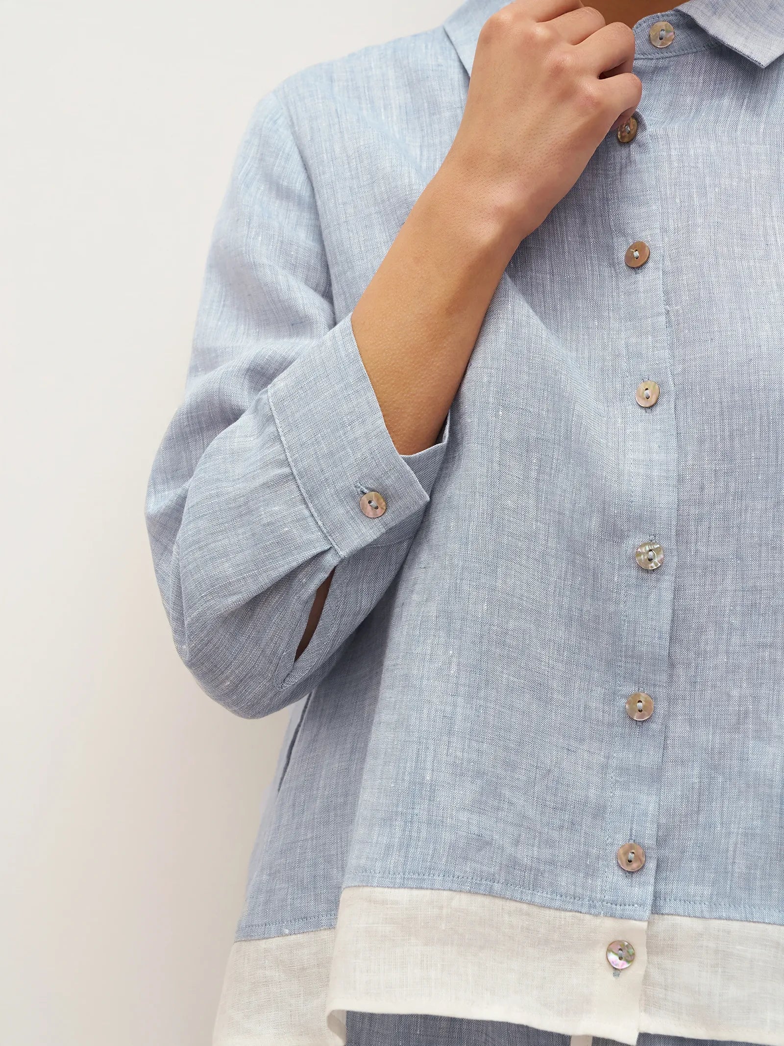100% Linen Buttoned Closure Color-Blocked Shirt JANICE - Image 10