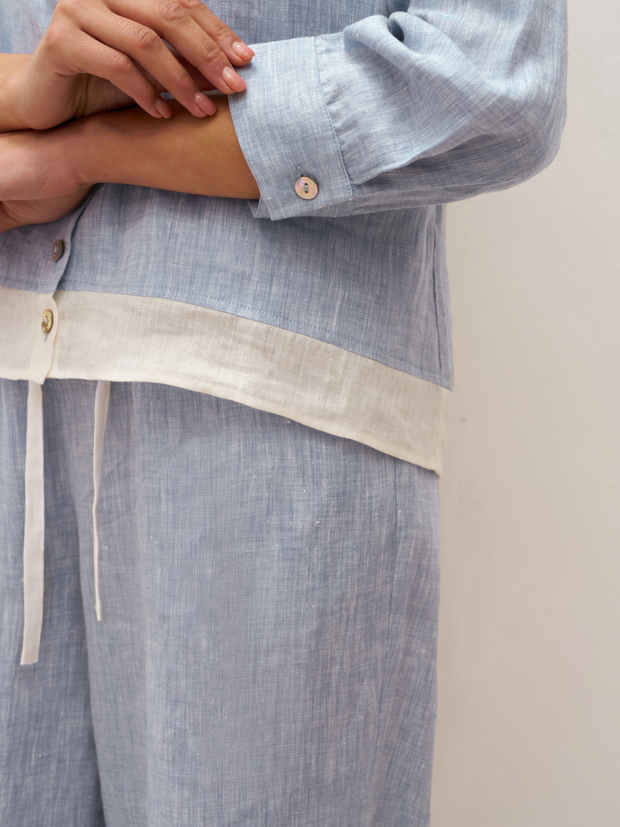 100% Linen Buttoned Closure Color-Blocked Shirt JANICE - Image 11