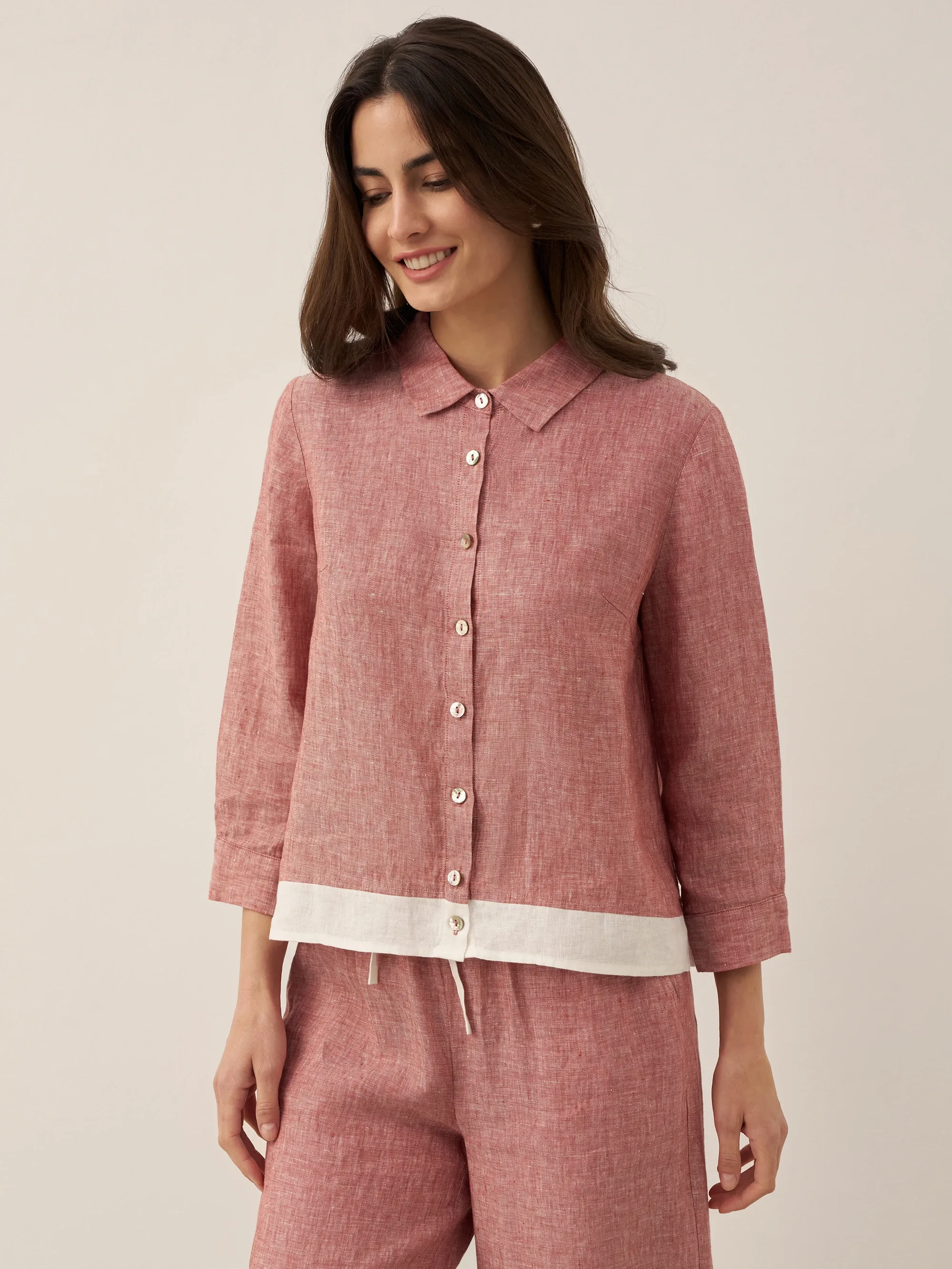 100% Linen Buttoned Closure Color-Blocked Shirt JANICE - Image 13