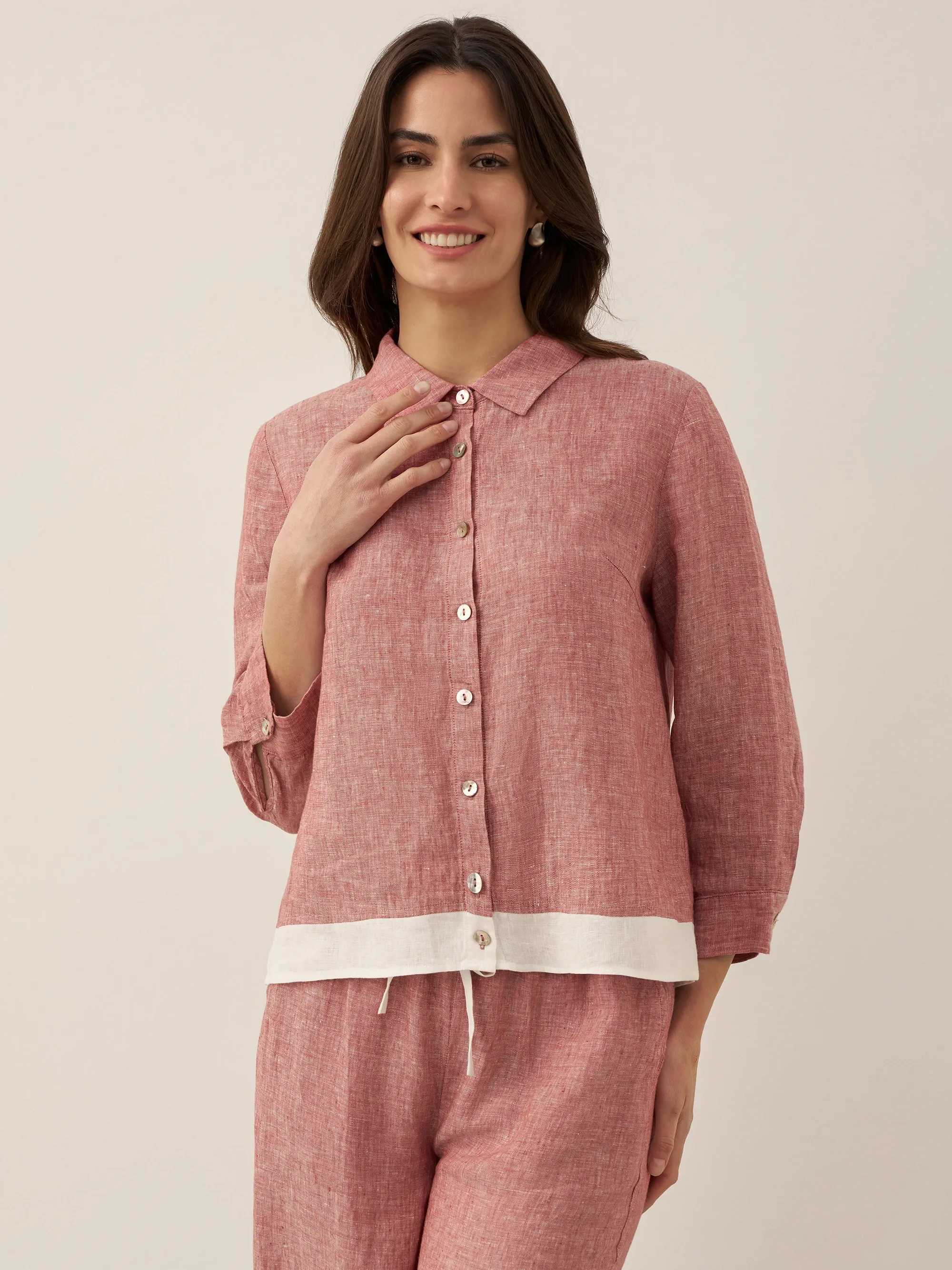 100% Linen Buttoned Closure Color-Blocked Shirt JANICE - Image 14