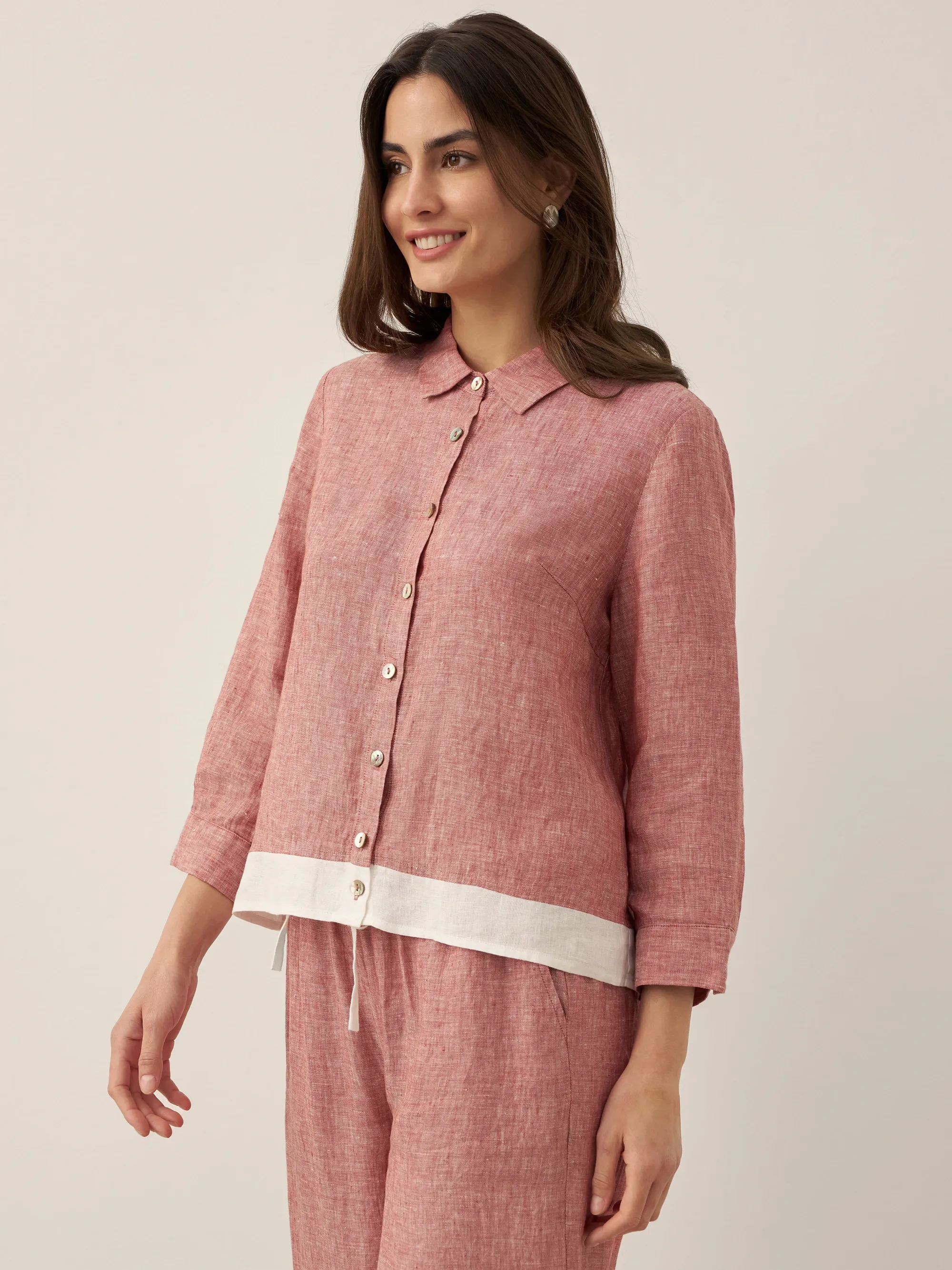 100% Linen Buttoned Closure Color-Blocked Shirt JANICE - Image 15