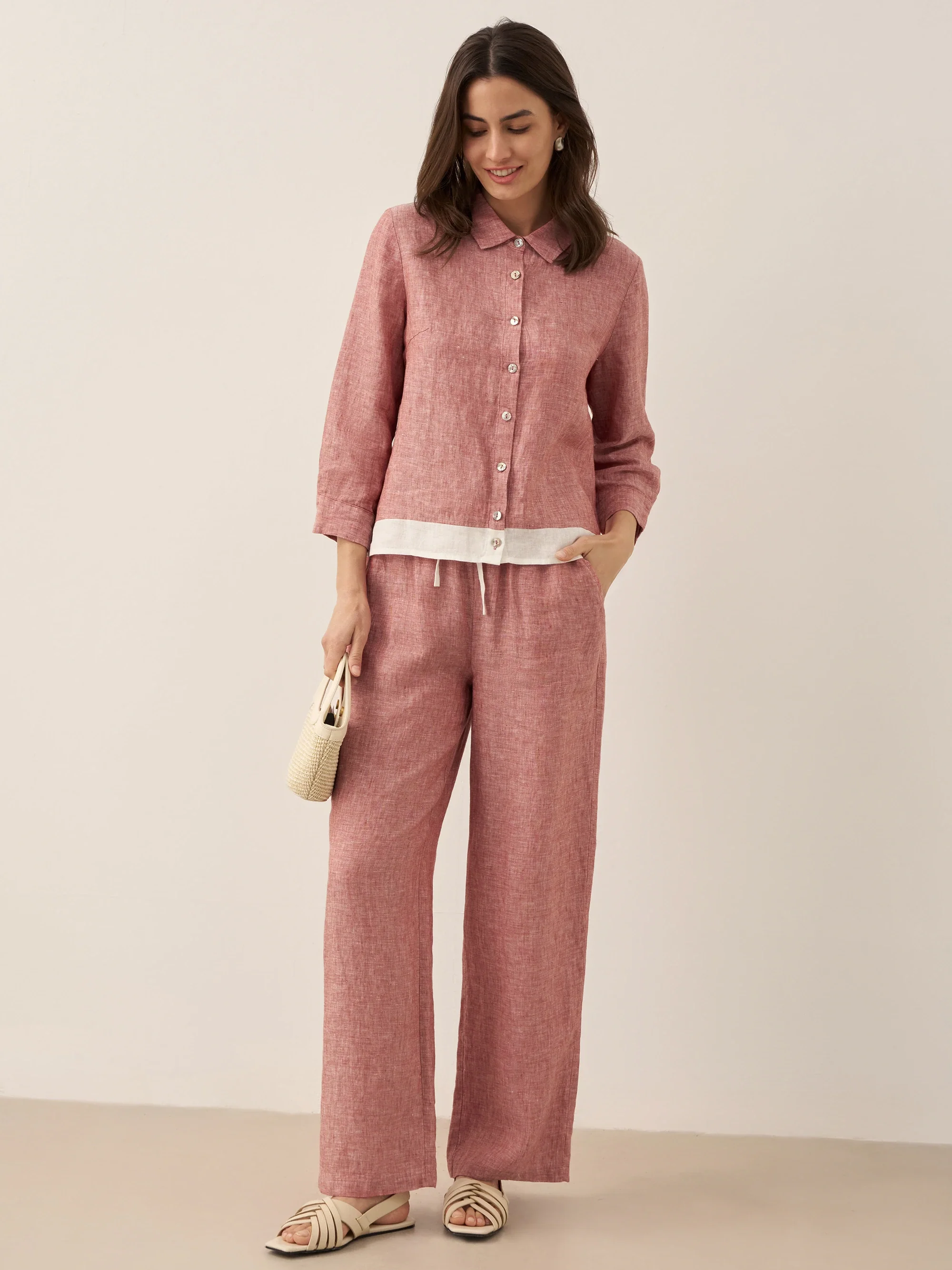 100% Linen Buttoned Closure Color-Blocked Shirt JANICE - Image 16