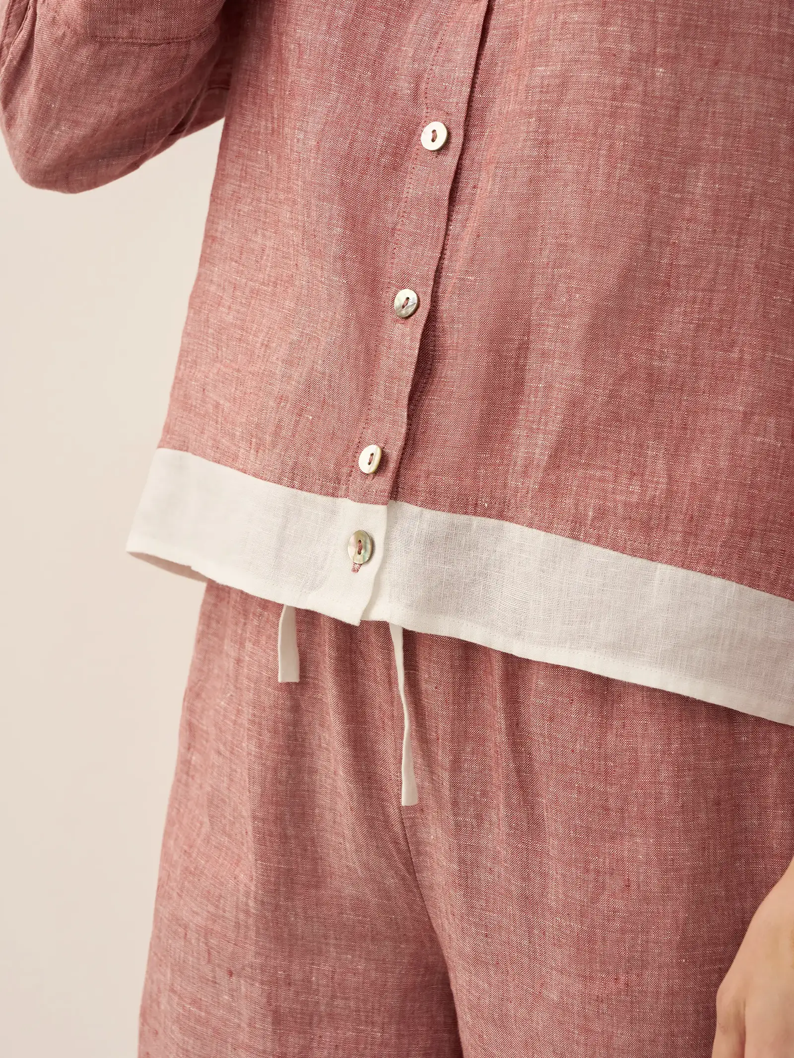 100% Linen Buttoned Closure Color-Blocked Shirt JANICE - Image 18