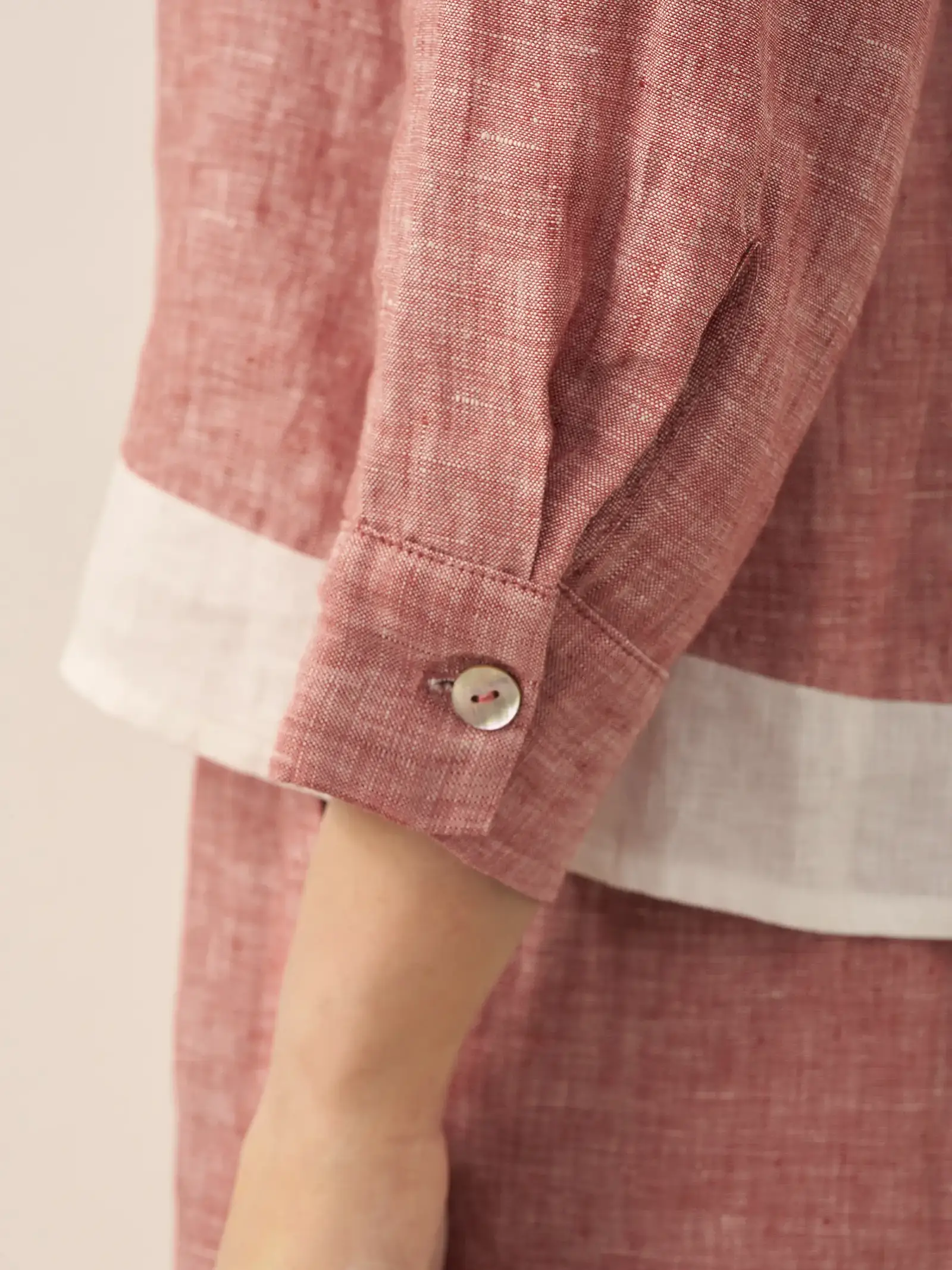 100% Linen Buttoned Closure Color-Blocked Shirt JANICE - Image 19
