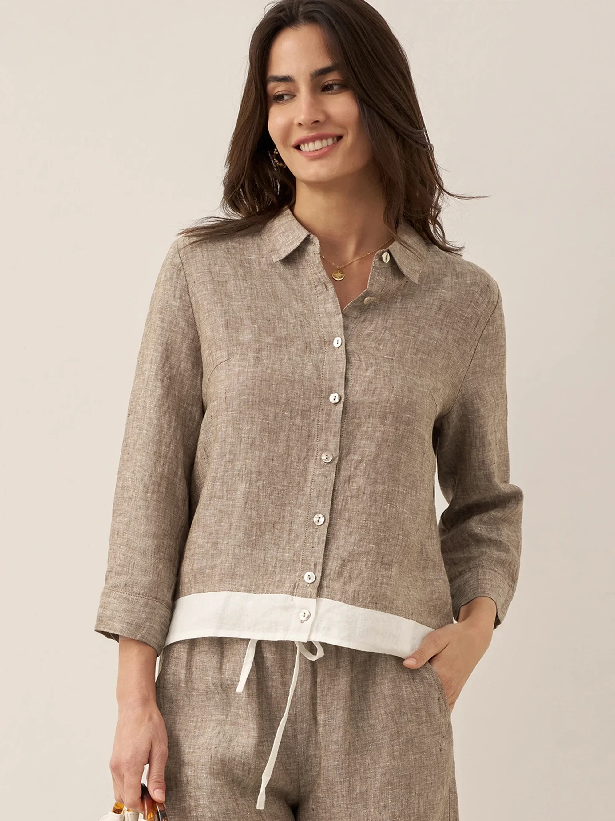 100% Linen Buttoned Closure Color-Blocked Shirt JANICE - Image 20