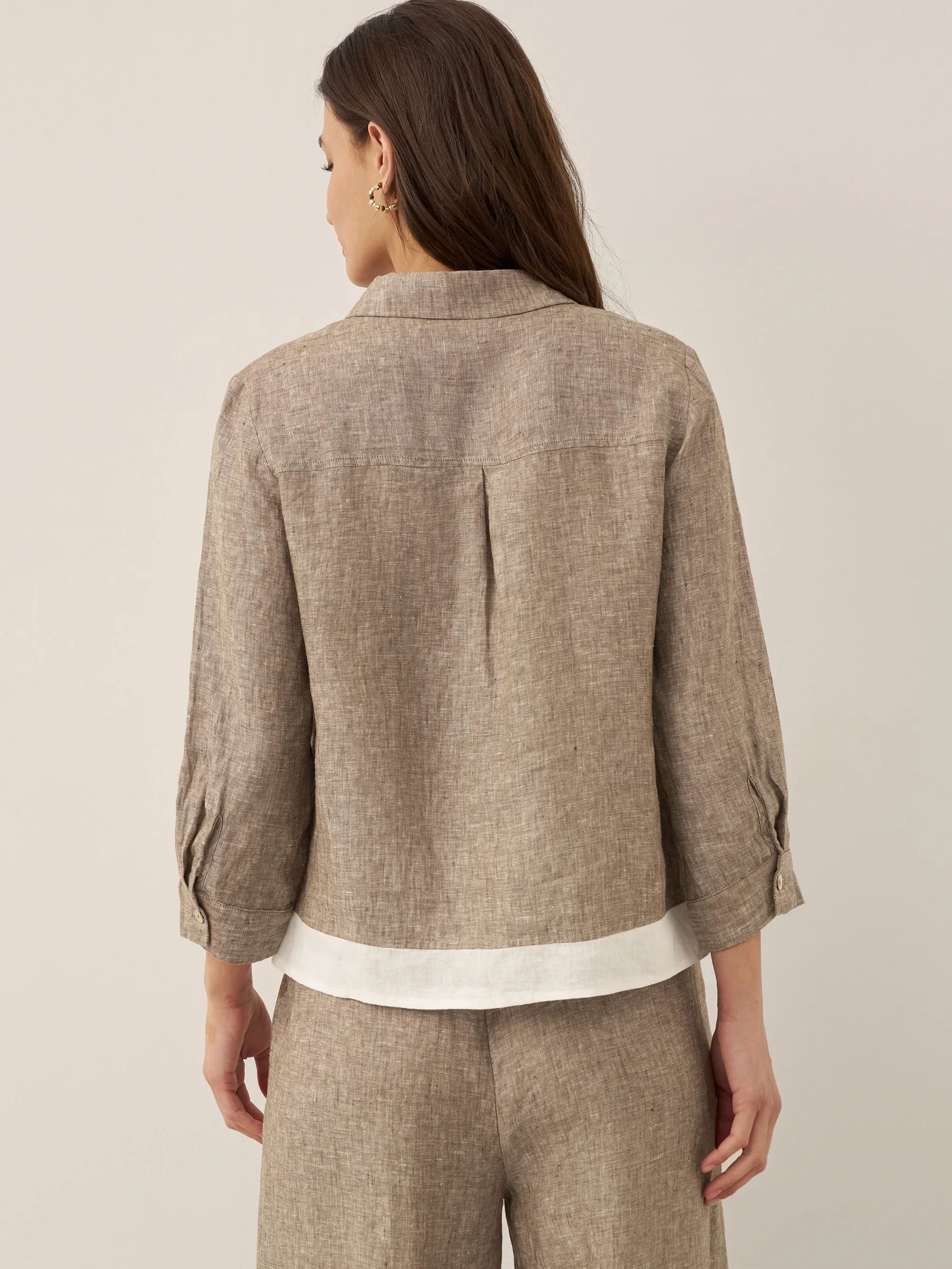 100% Linen Buttoned Closure Color-Blocked Shirt JANICE - Image 21