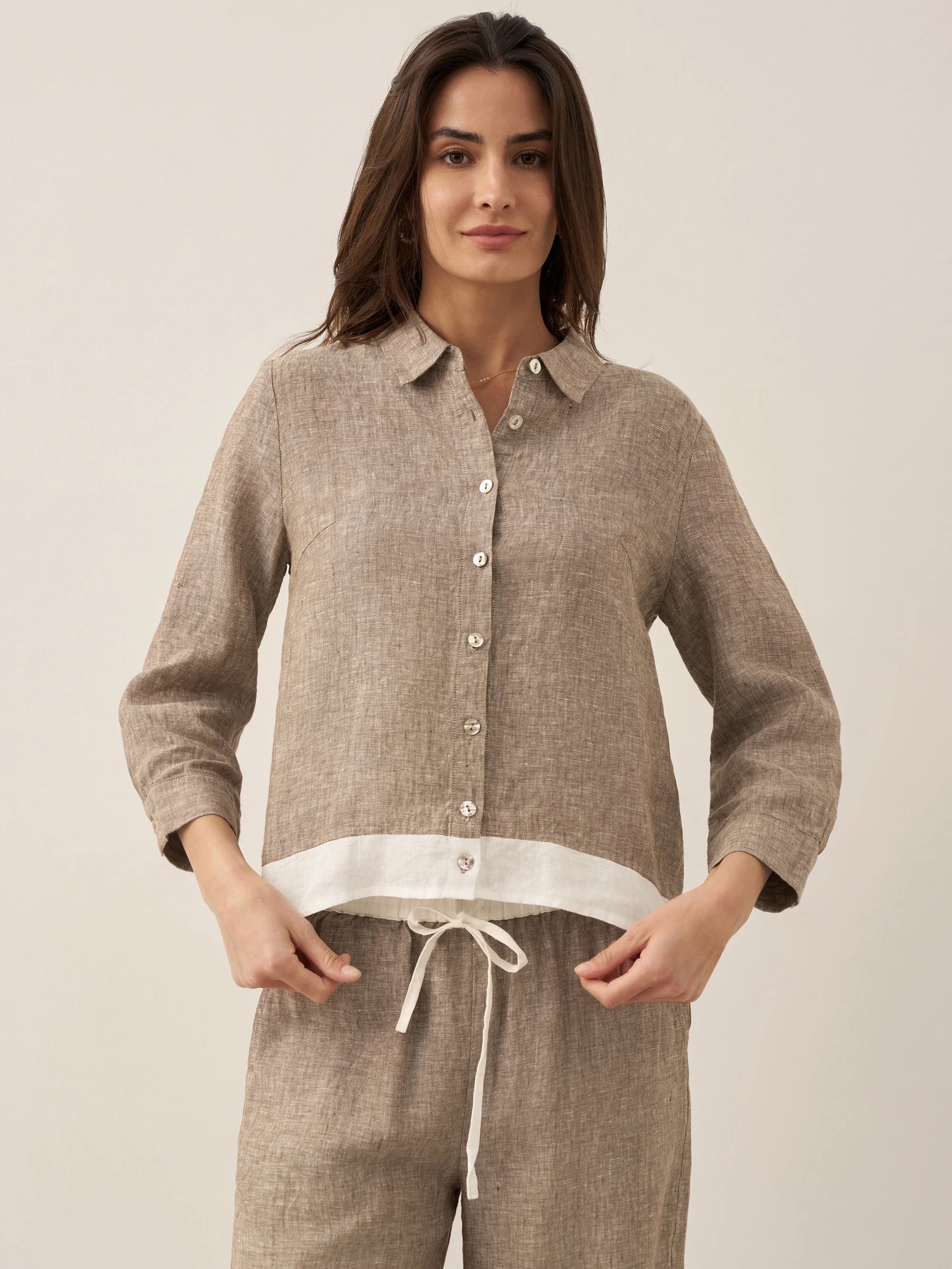 100% Linen Buttoned Closure Color-Blocked Shirt JANICE - Image 22