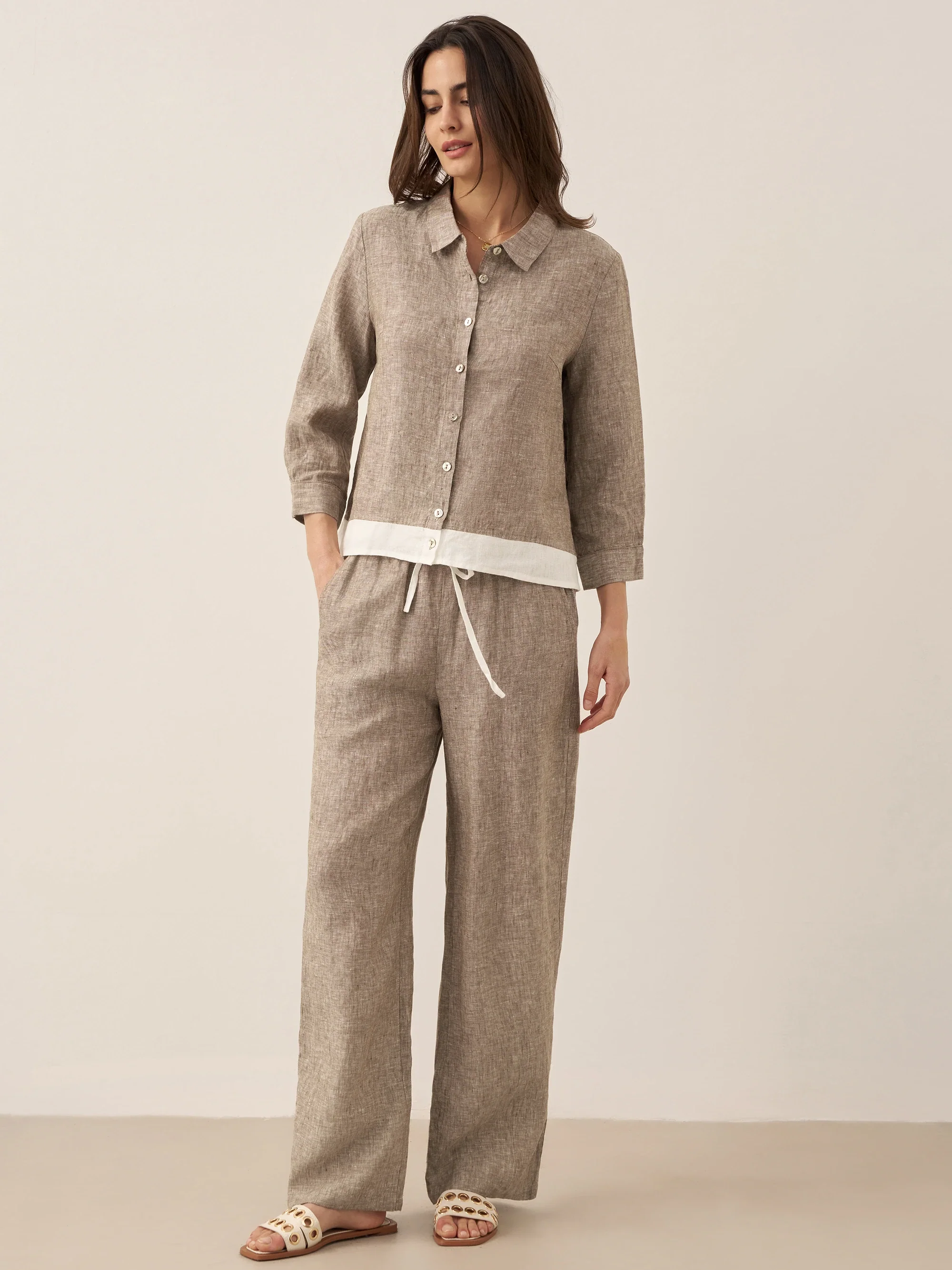 100% Linen Buttoned Closure Color-Blocked Shirt JANICE - Image 23