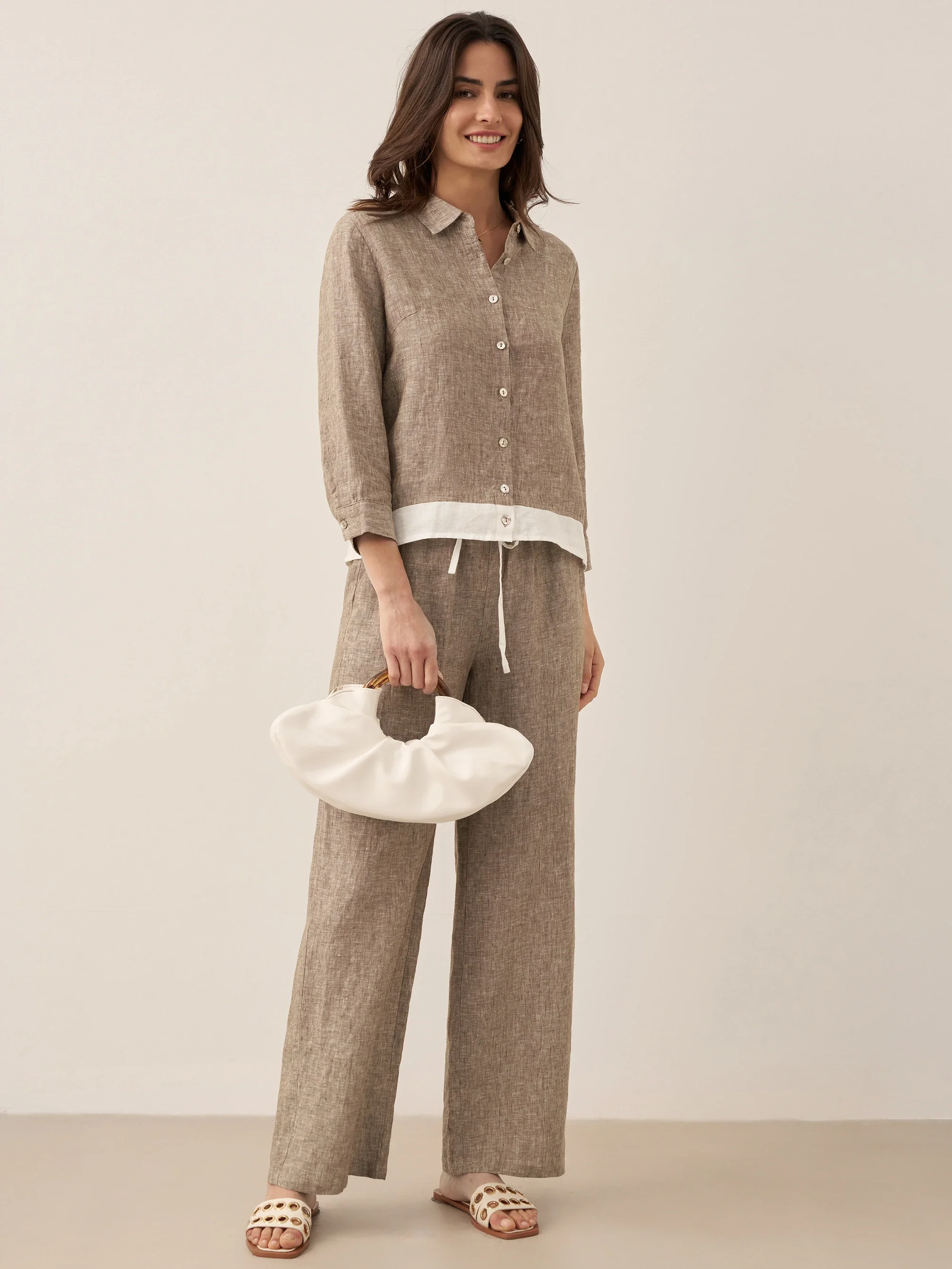 100% Linen Buttoned Closure Color-Blocked Shirt JANICE - Image 24