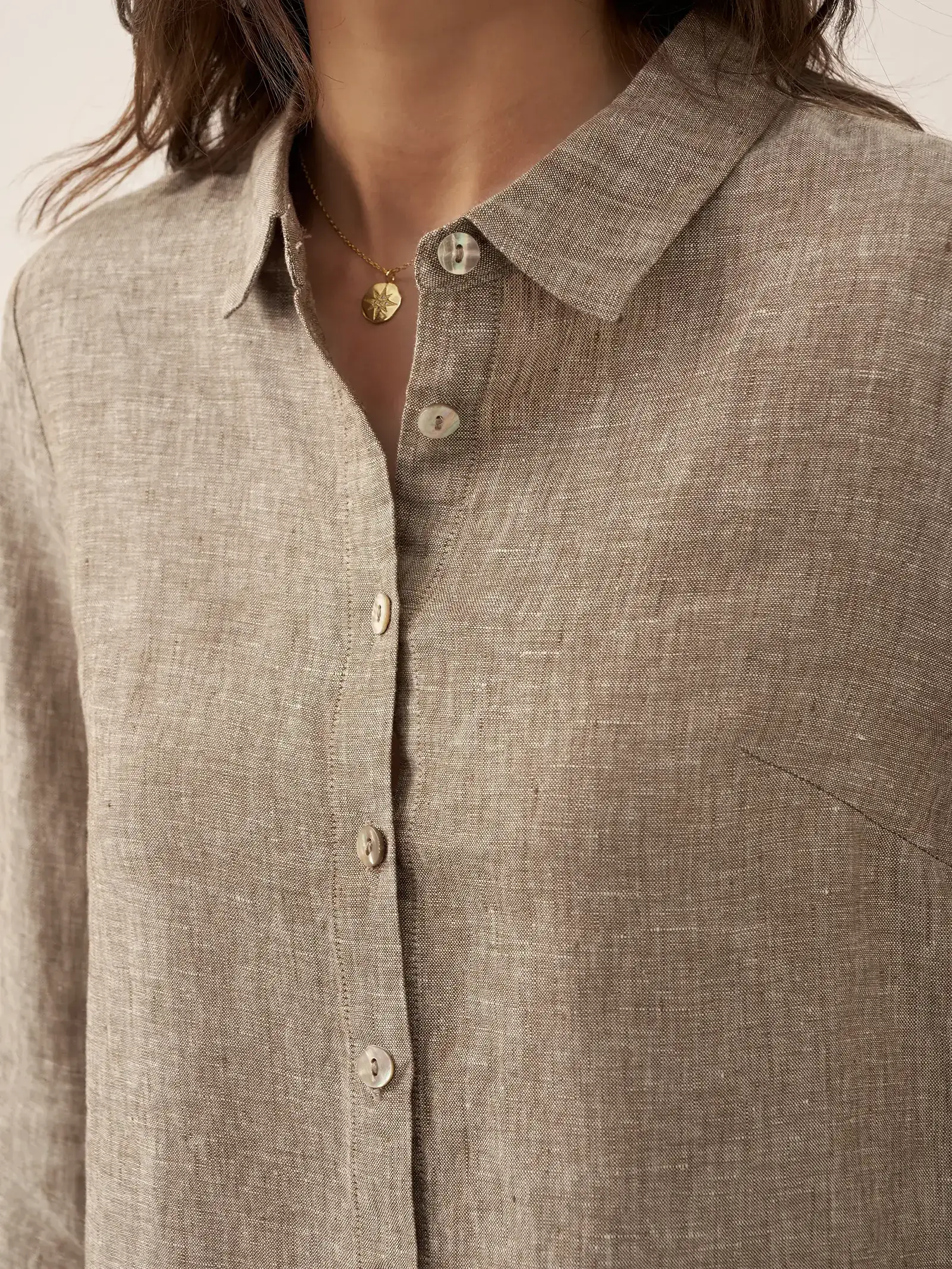 100% Linen Buttoned Closure Color-Blocked Shirt JANICE - Image 26