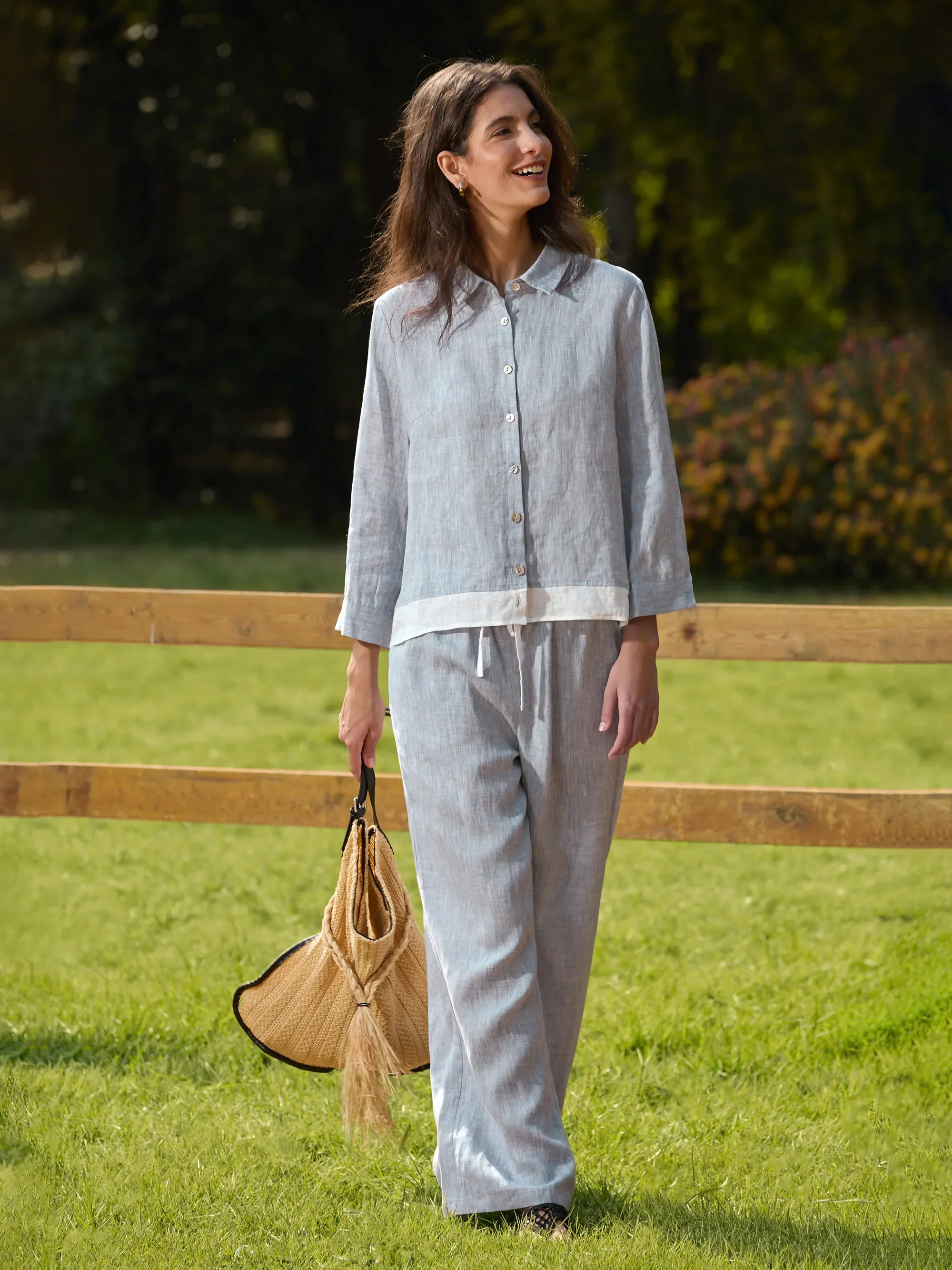 100% Linen Buttoned Closure Color-Blocked Shirt JANICE - Image 4