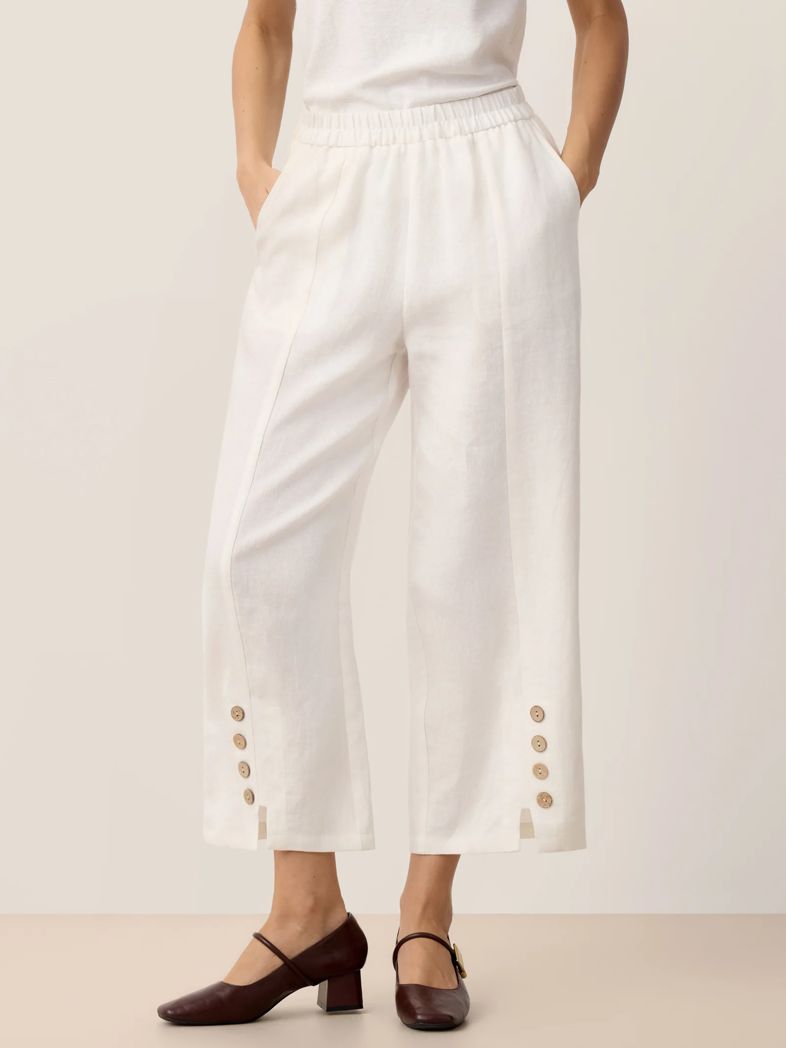 100% Linen Buttoned Split-Hem Pants ALINA
