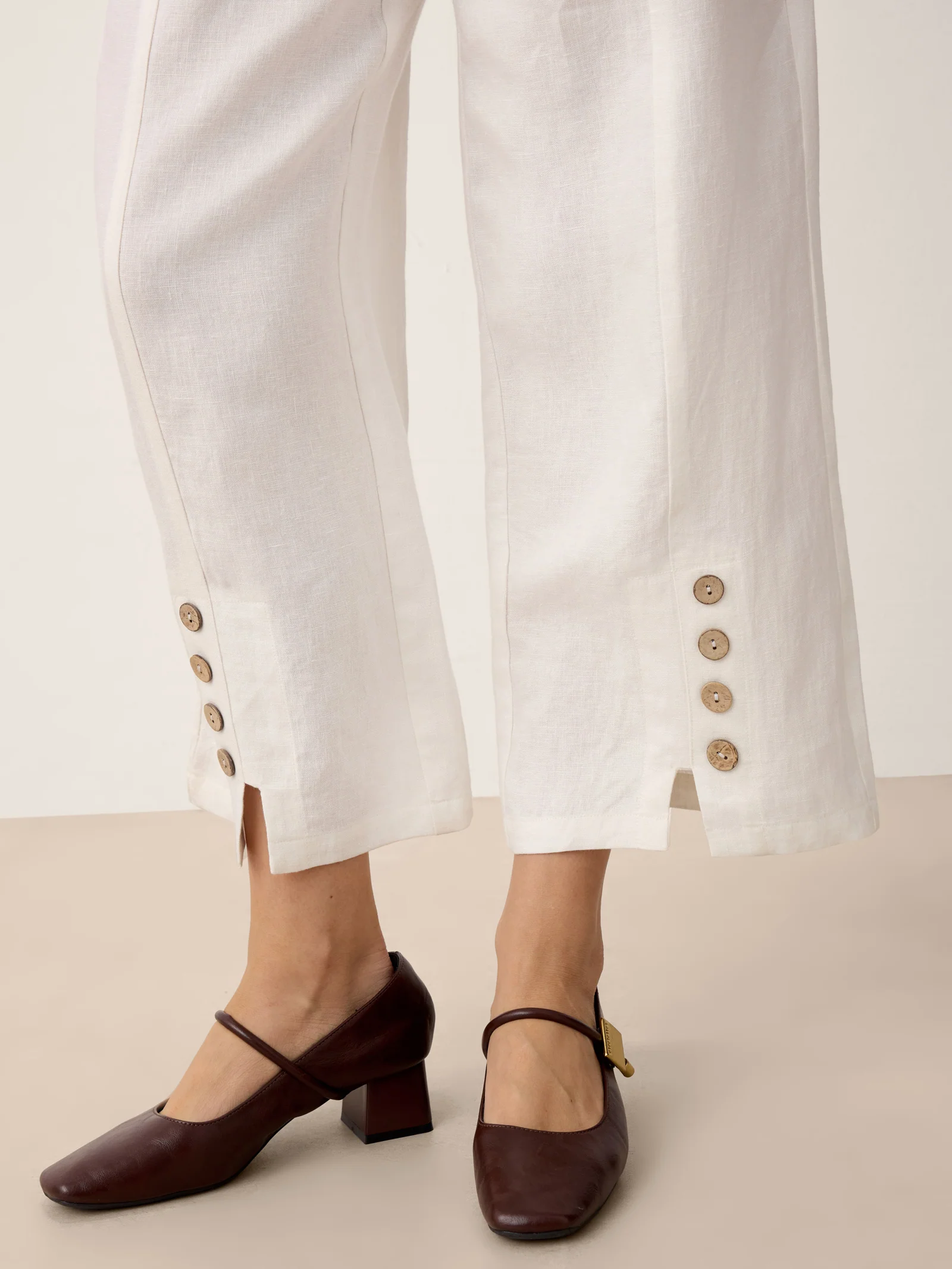 100% Linen Buttoned Split-Hem Pants ALINA - Image 5