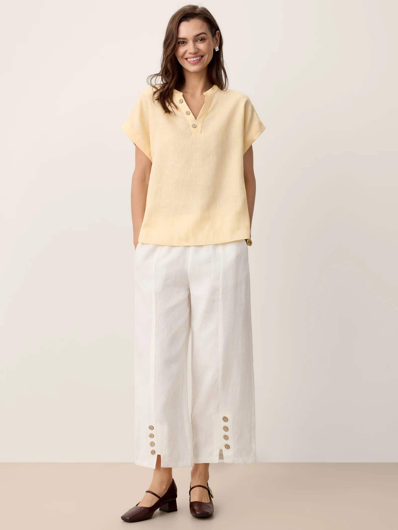 100% Linen Buttoned Split-Hem Pants ALINA - Image 7