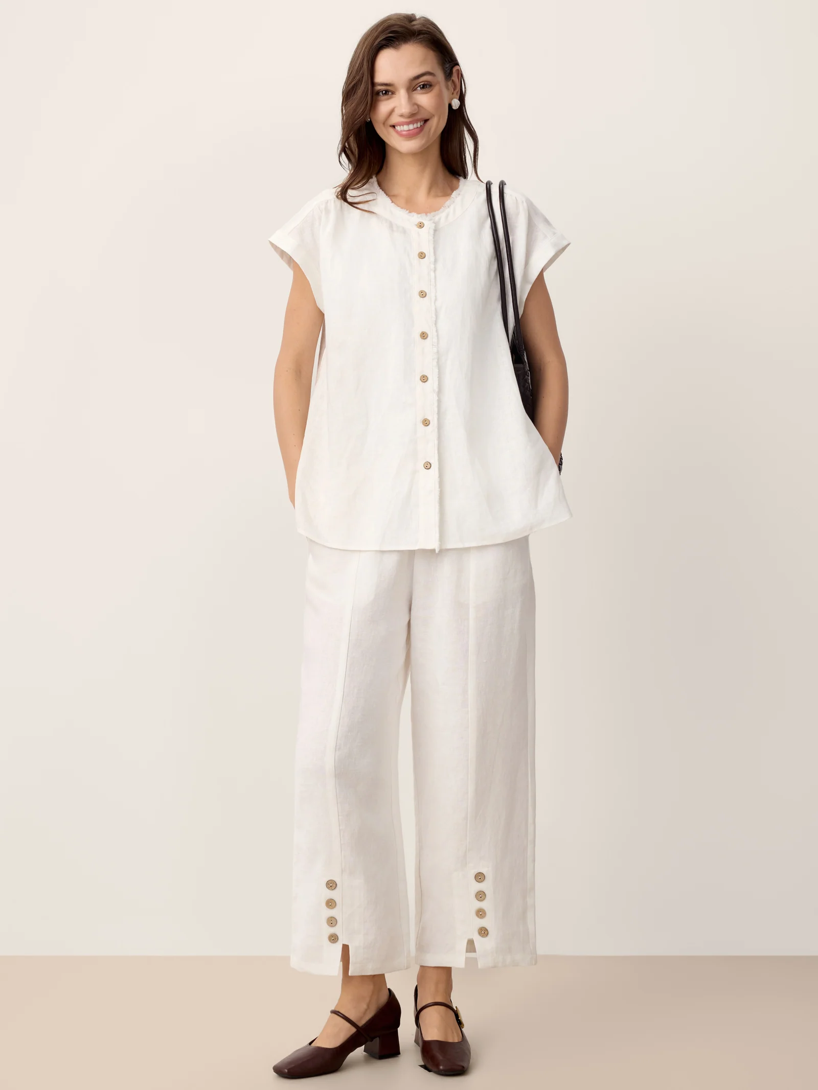 100% Linen Buttoned Split-Hem Pants ALINA - Image 8